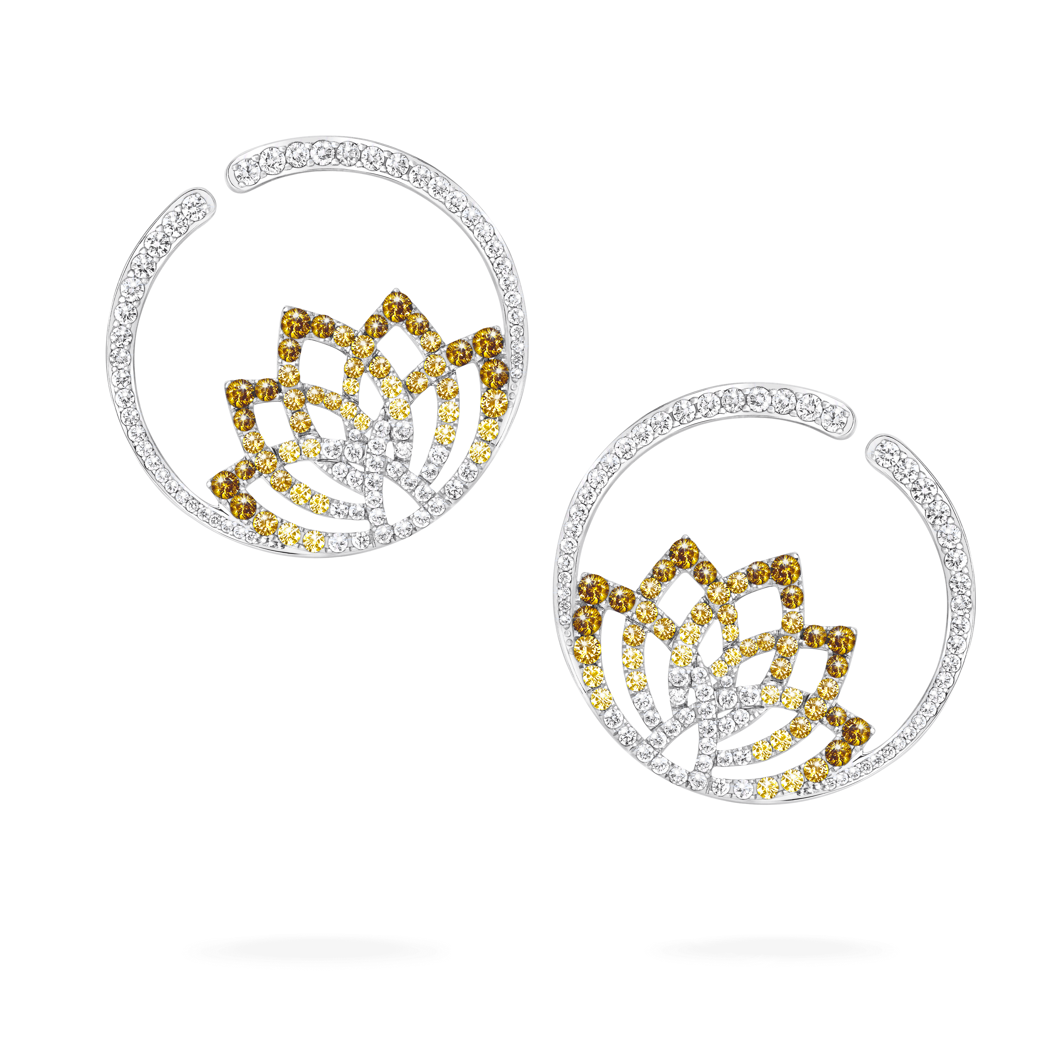 garrard Lotus Flower Yellow Sapphire and Diamond Hoop Earrings In 18K White Gold