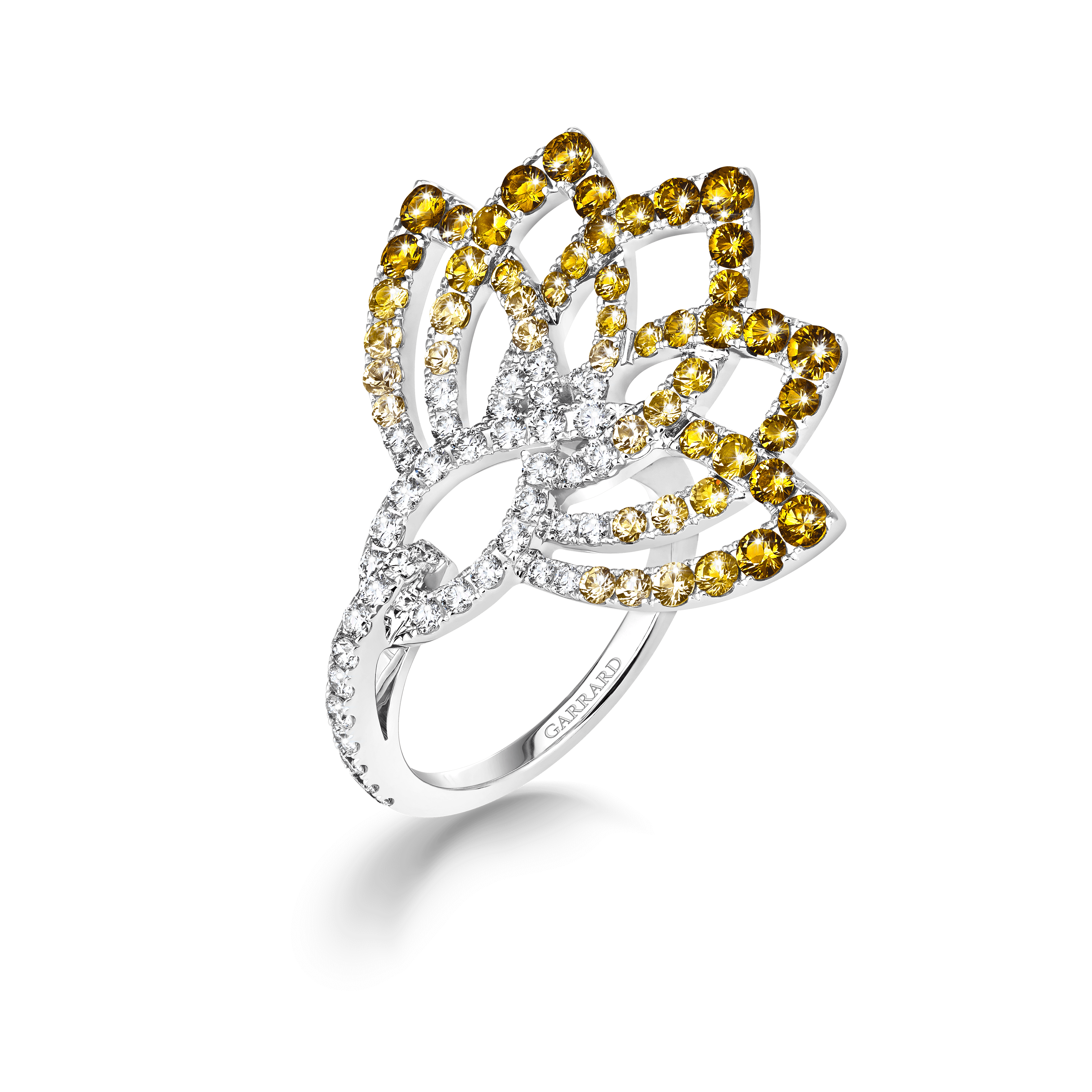 garrard Lotus Flower Yellow Sapphire and Diamond Ring In 18K White Gold