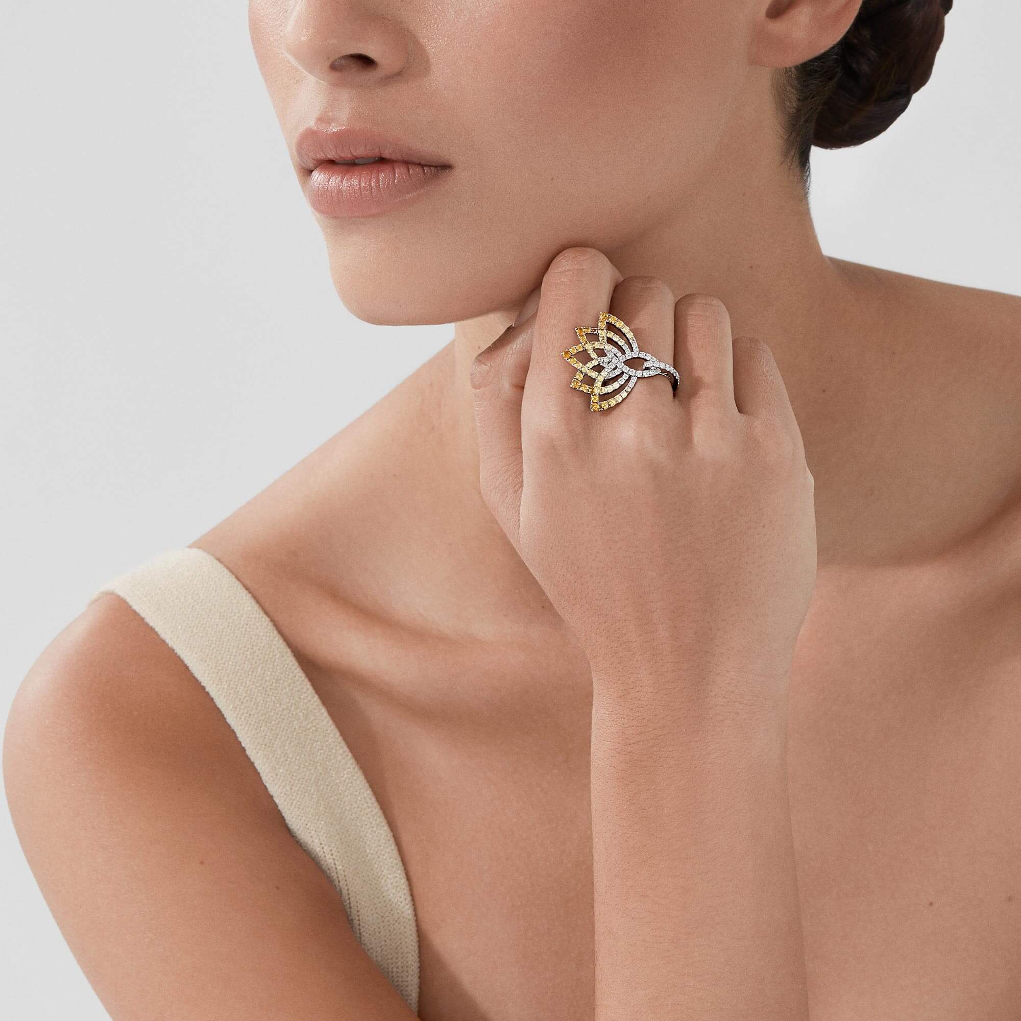 Garrard Lotus Flower Yellow Sapphire And Diamond Ring In 18K White Gold