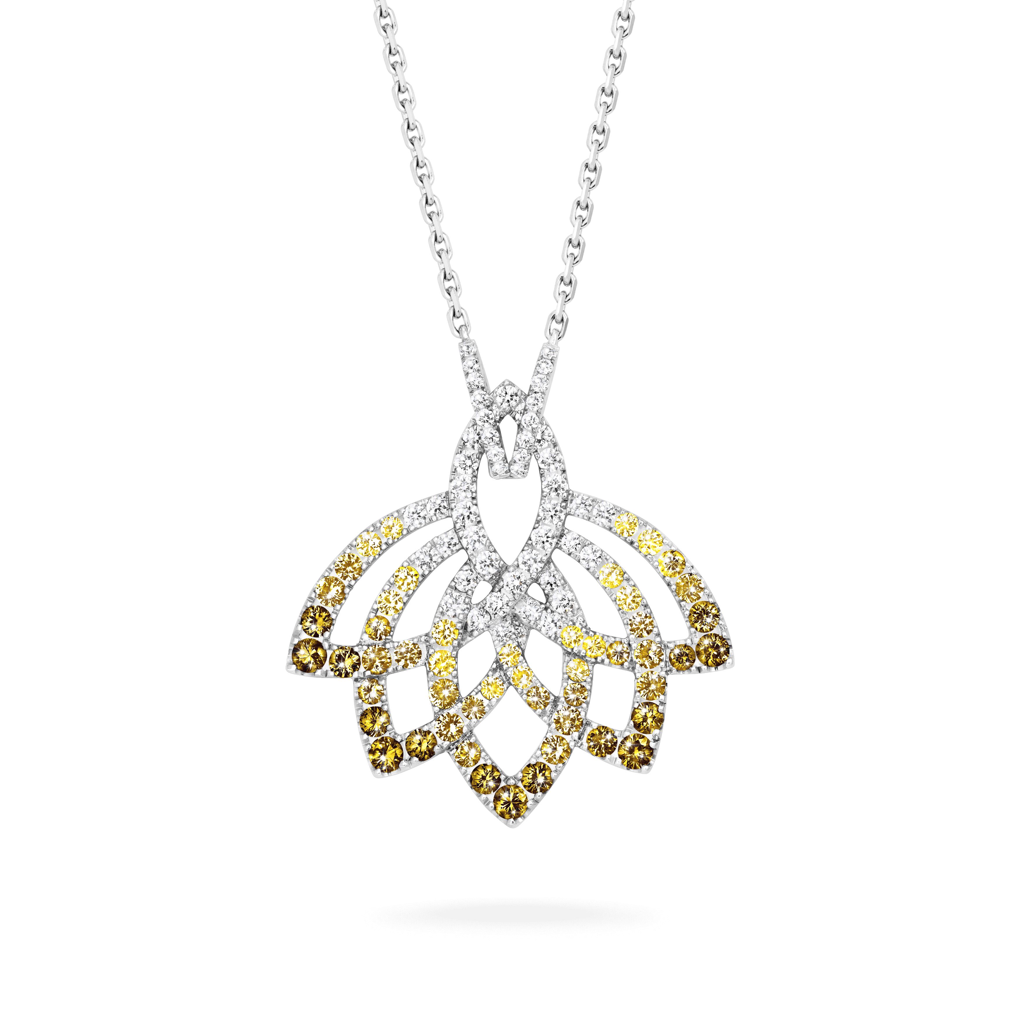 garrard Lotus Flower Yellow Sapphire and Diamond Slider Pendant In 18K White Gold