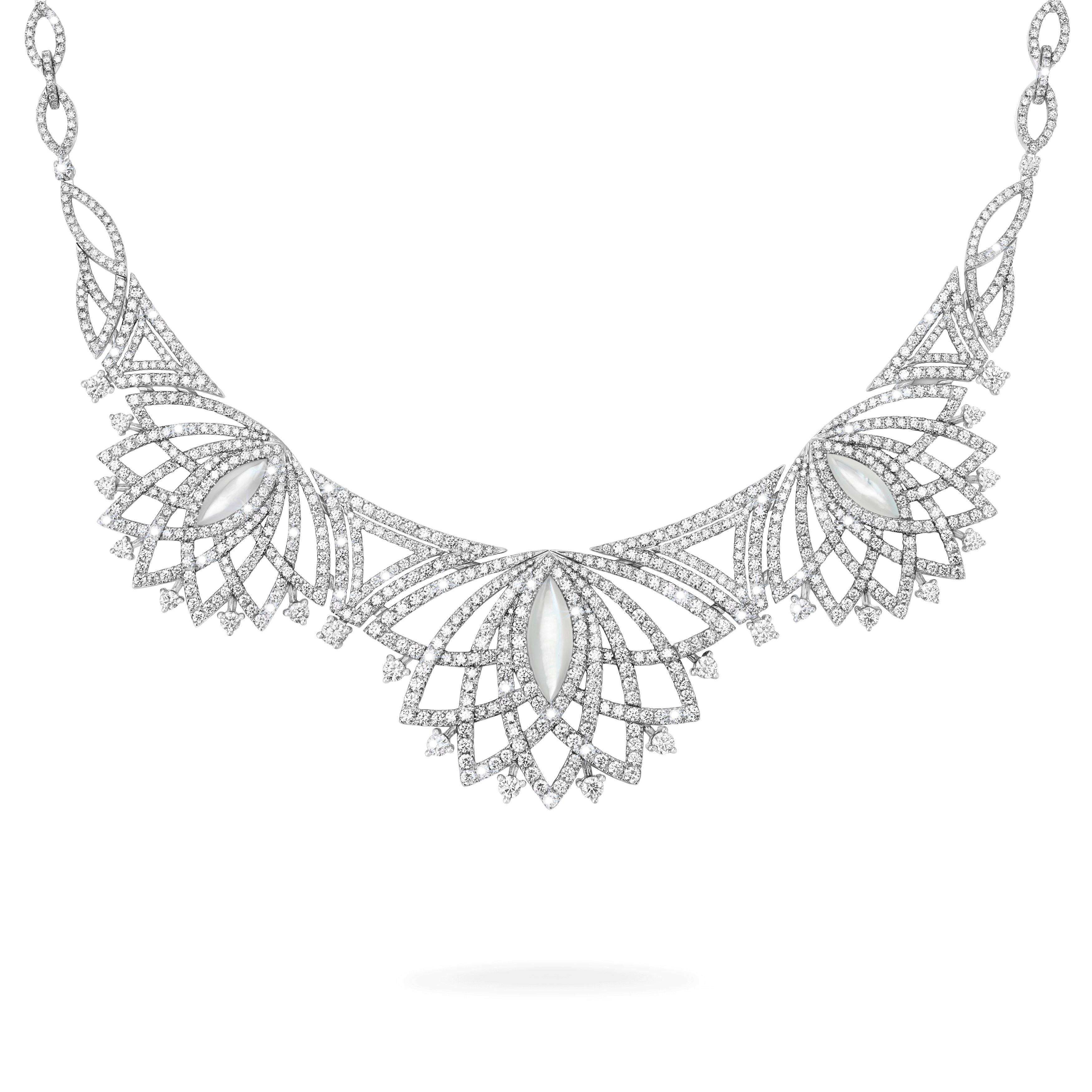 garrard Lotus Pearl High Jewellery Diamond and Mother of Pearl Necklace In 18K White Gold