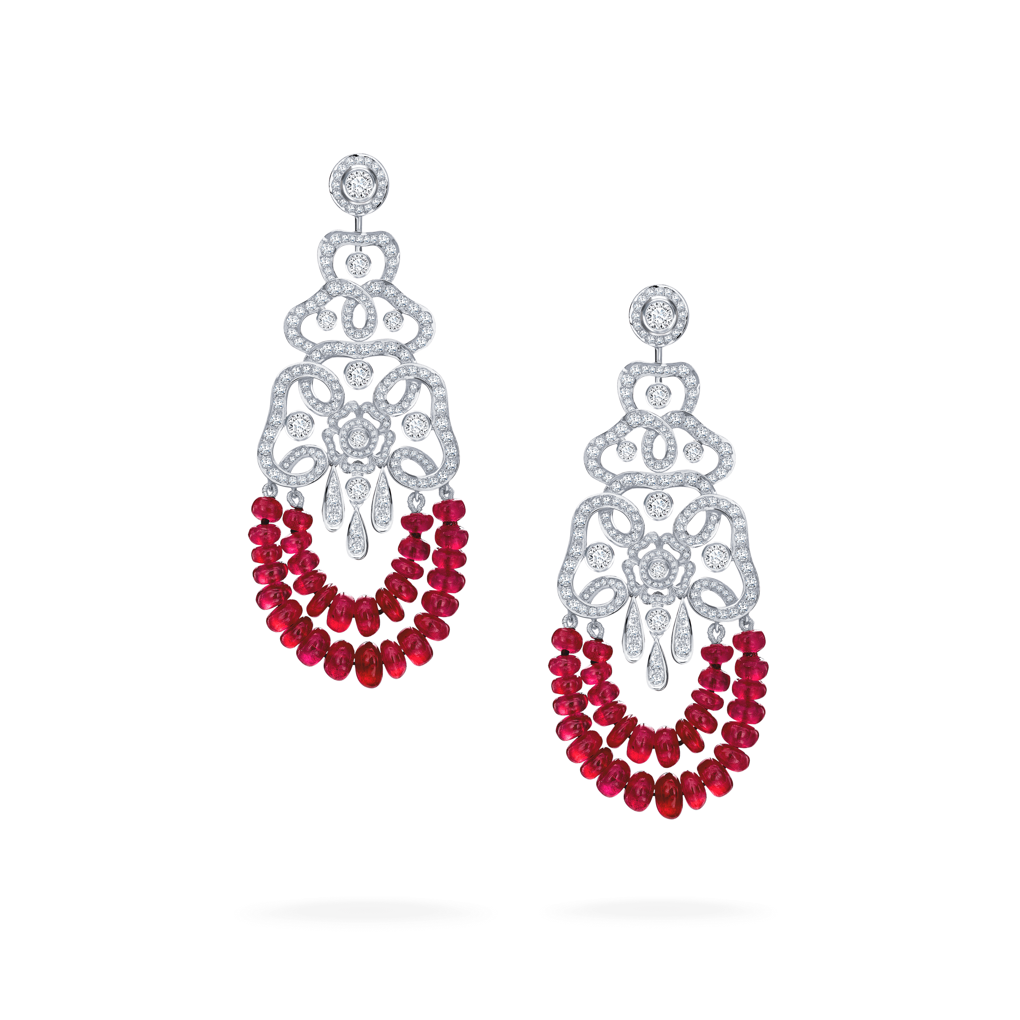 garrard Red Rose High Jewellery Ruby and Diamond Earrings In 18ct White Gold