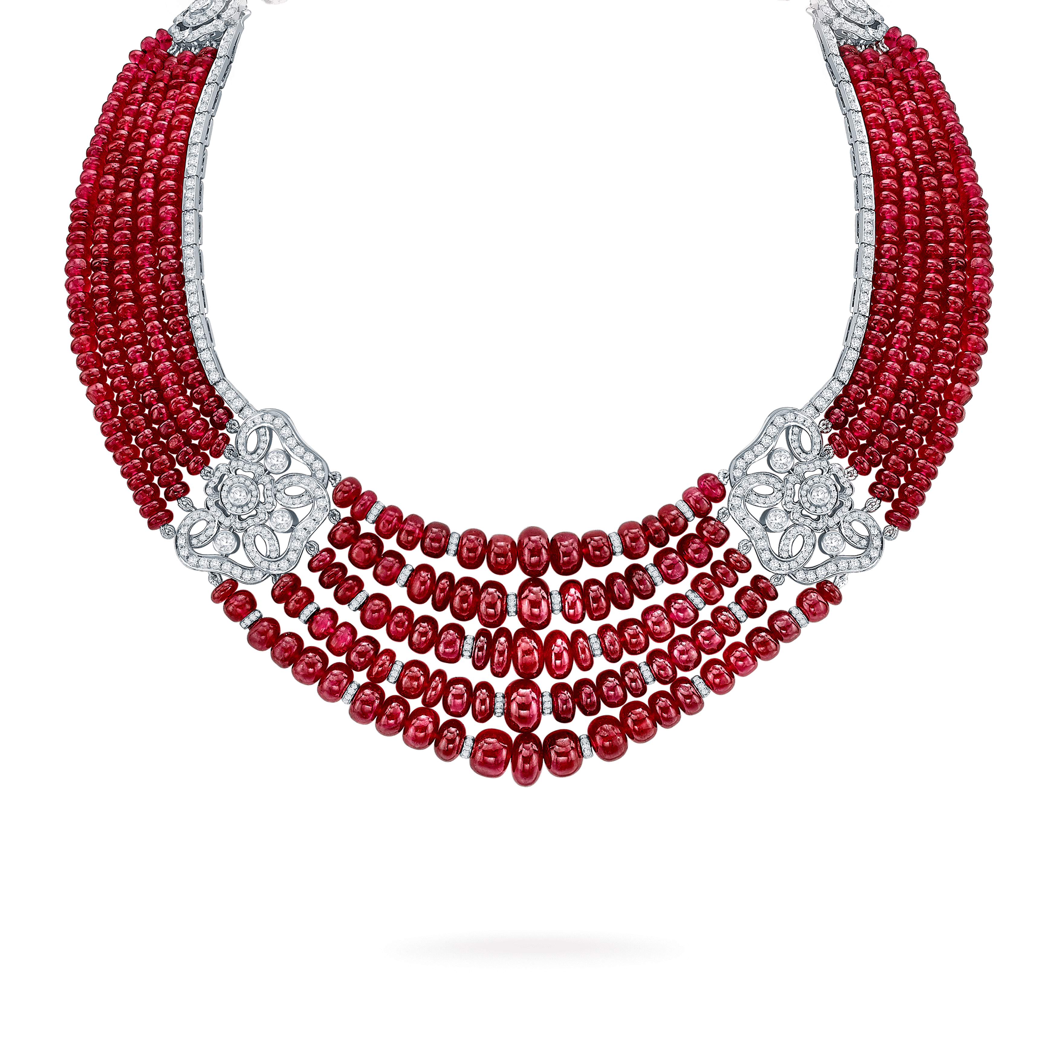 garrard Red Rose High Jewellery Ruby and Diamond Necklace In 18ct White Gold