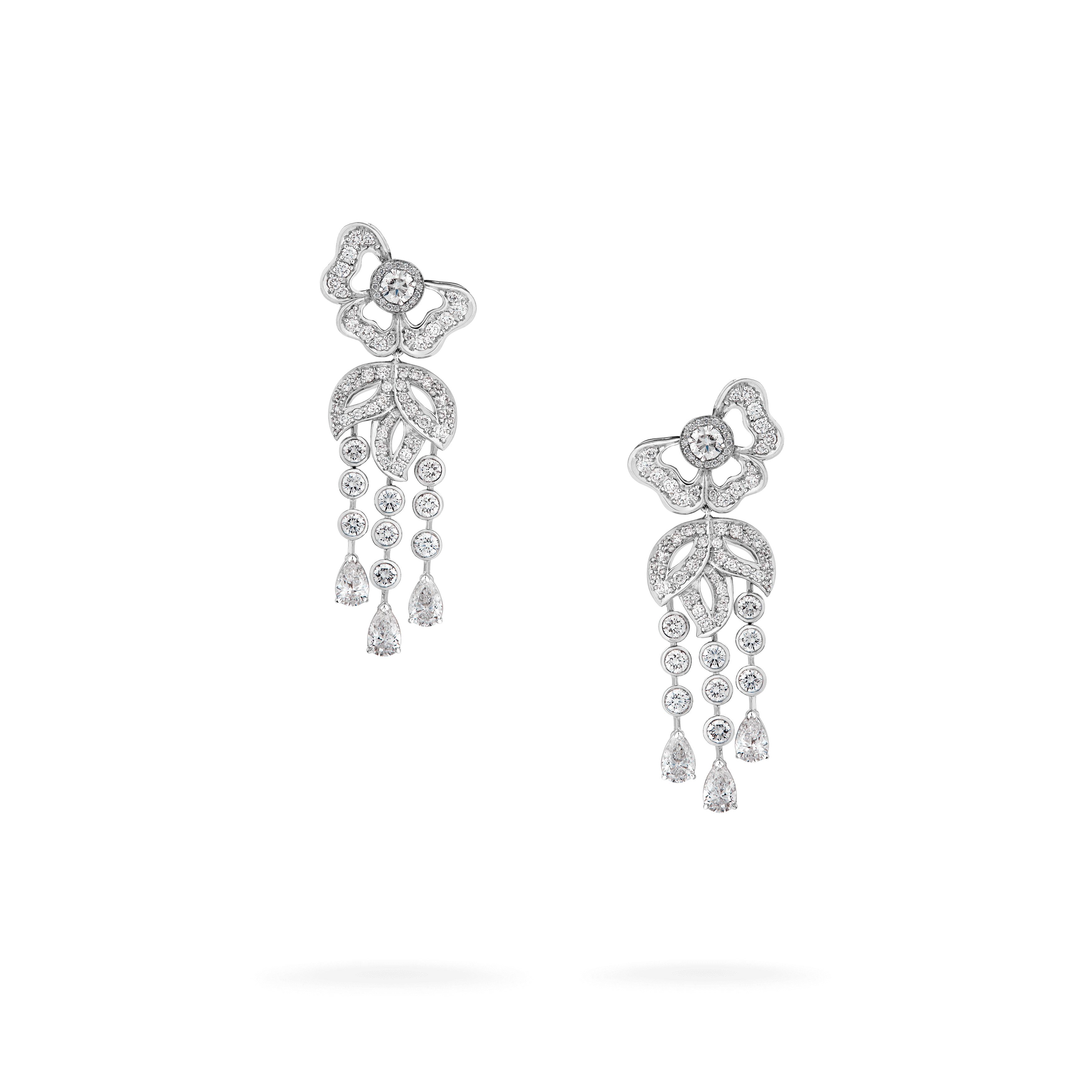 garrard Rose Garden High Jewellery Diamond Drop Earrings In 18ct White Gold garrard Rose Garden High Jewellery Diamond Drop Earrings In 18ct White Gold