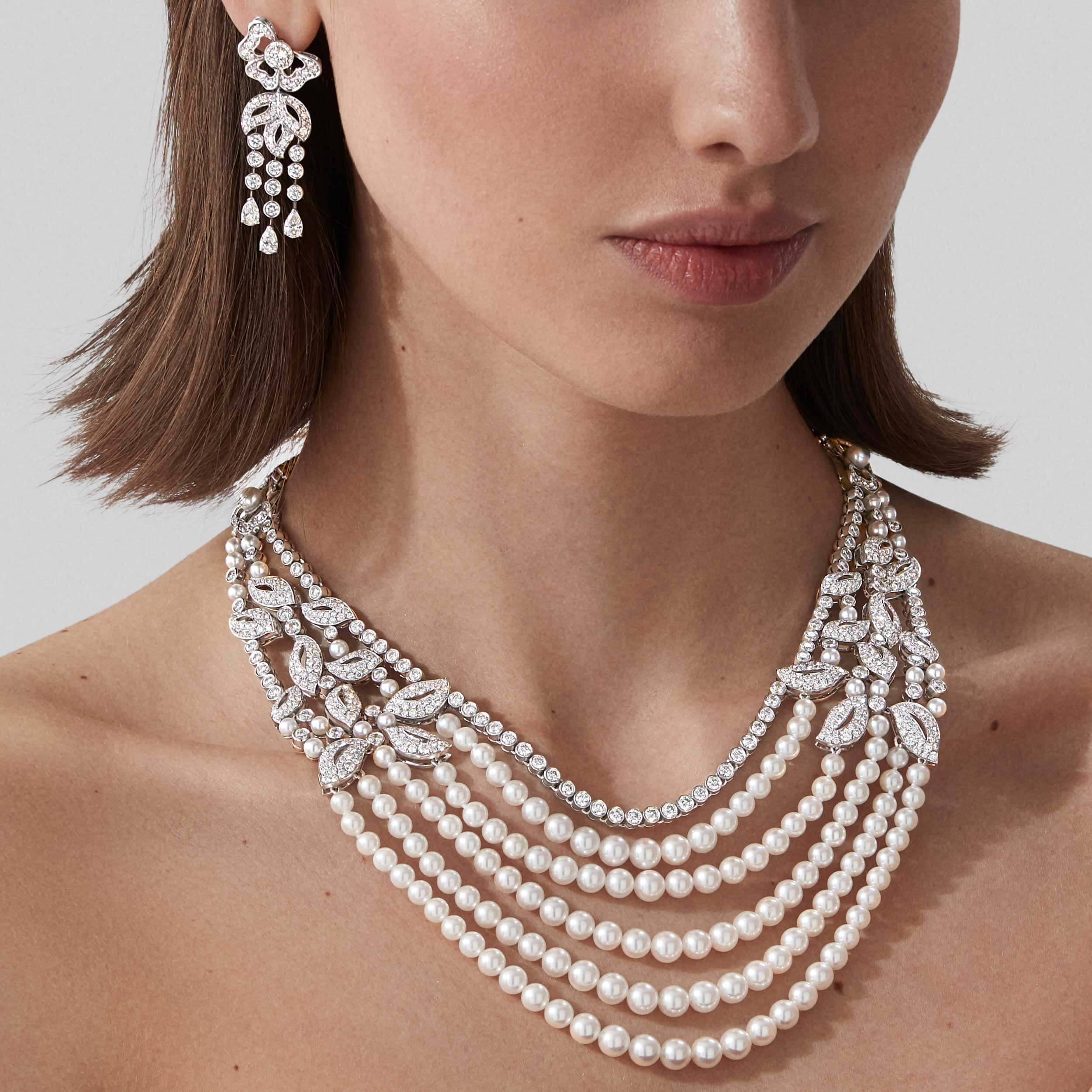Garrard Rose Garden High Jewellery Pearl And Diamond Necklace In 18ct White Gold