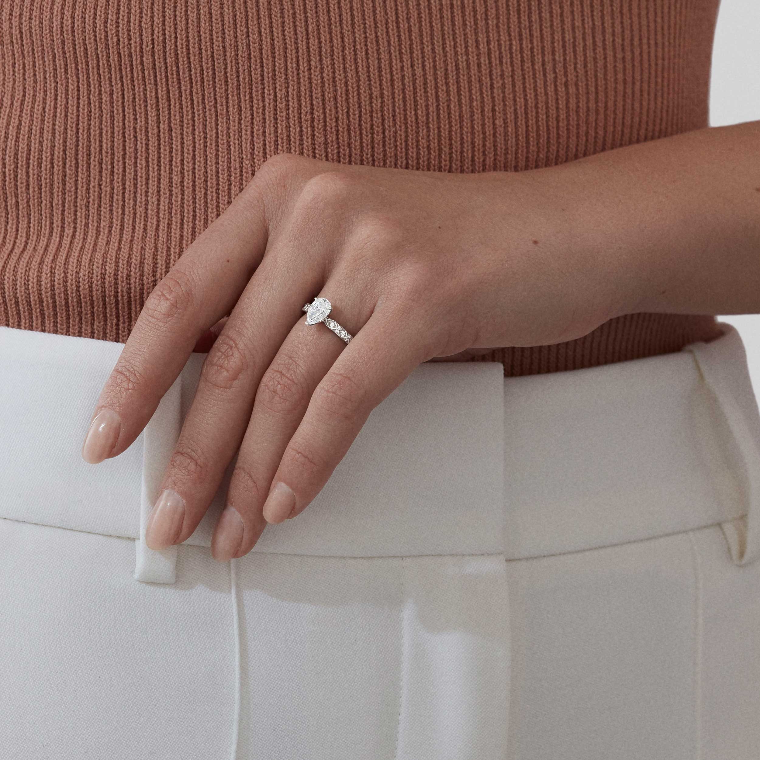 Garrard Signature Pear Shape Diamond Solitaire Engagement Ring In Platinum With Diamonds