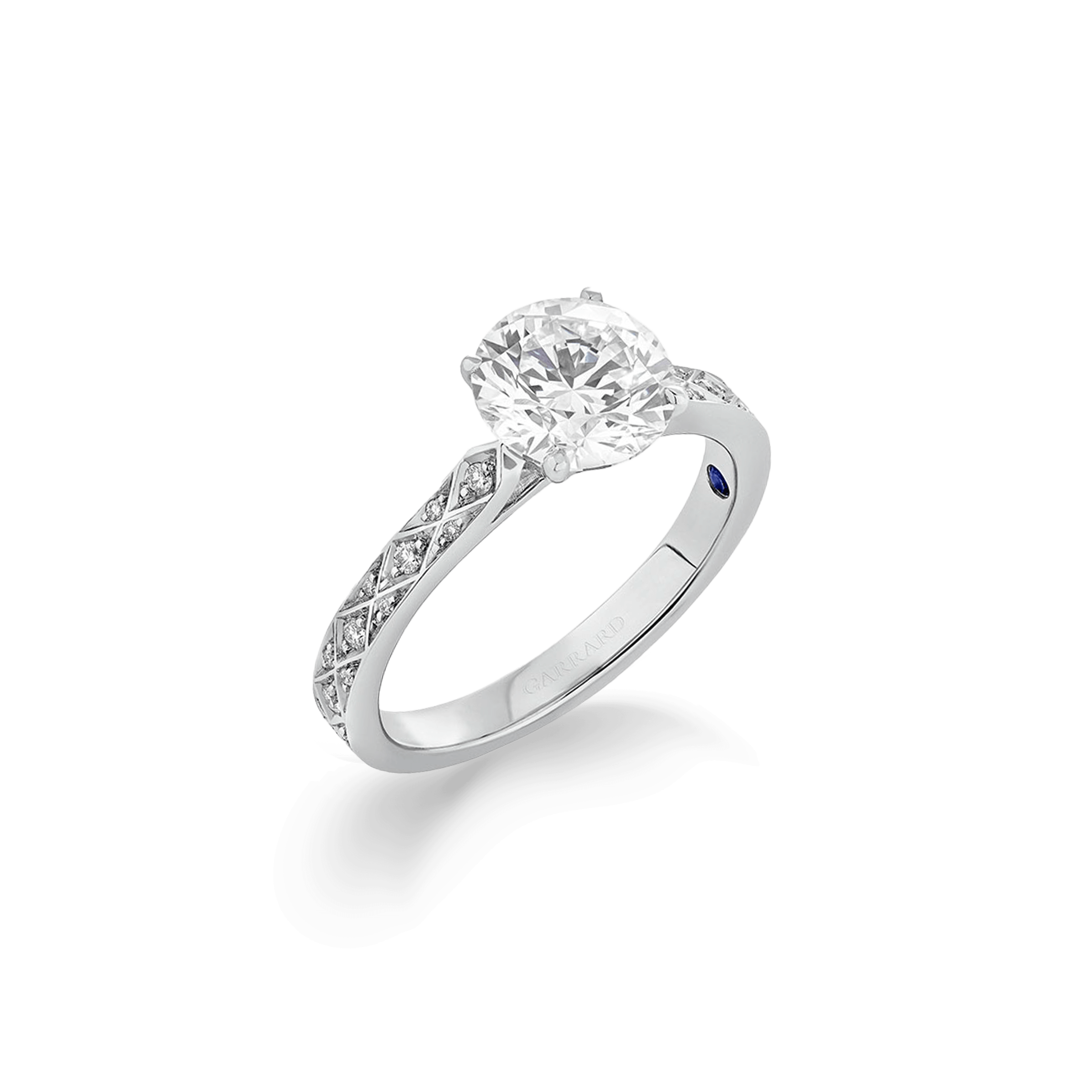 garrard Signature Round Brilliant Diamond Solitaire Engagement Ring In Platinum with Diamonds