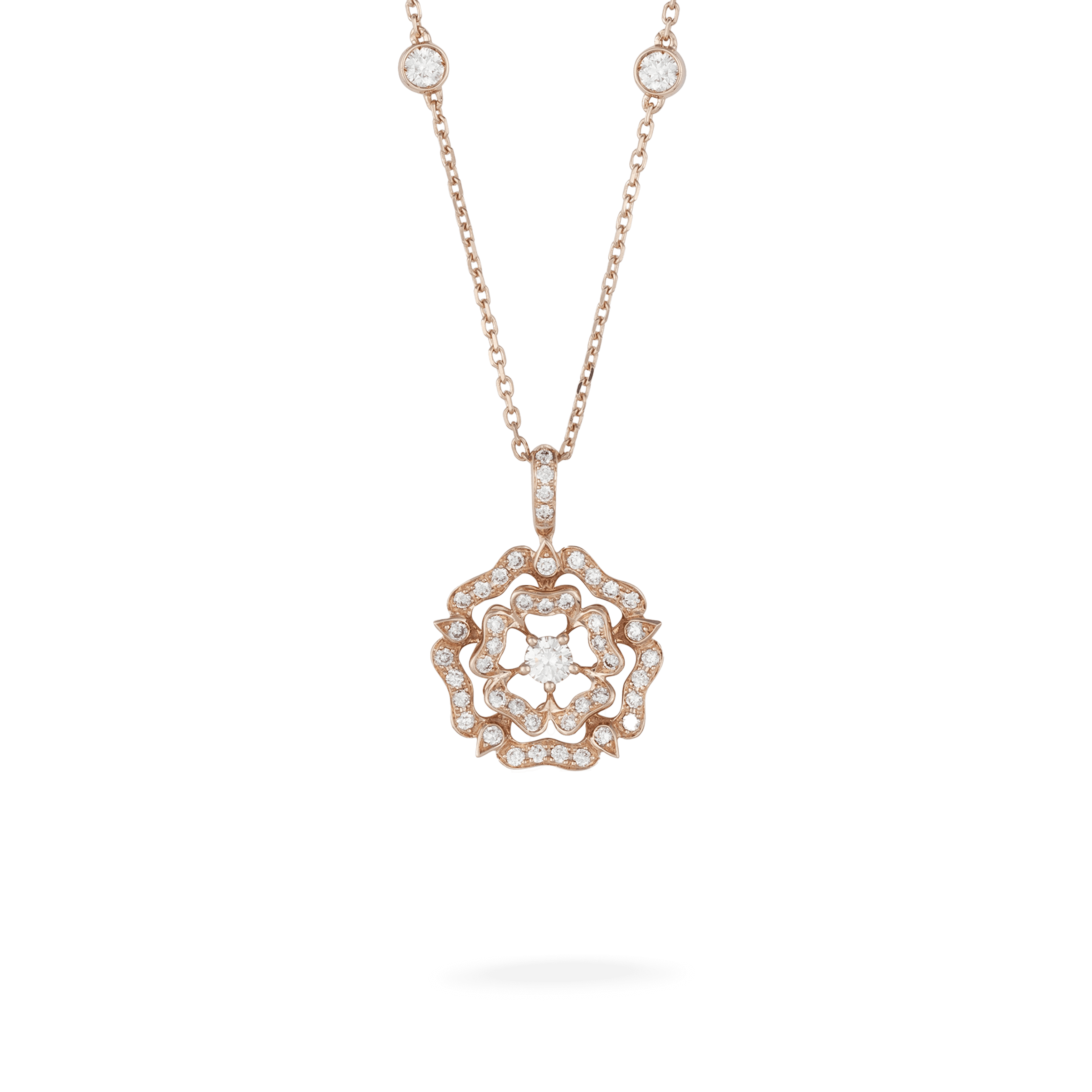 garrard Tudor Rose Mini Icons Diamond Chain Pendant In 18ct Rose Gold