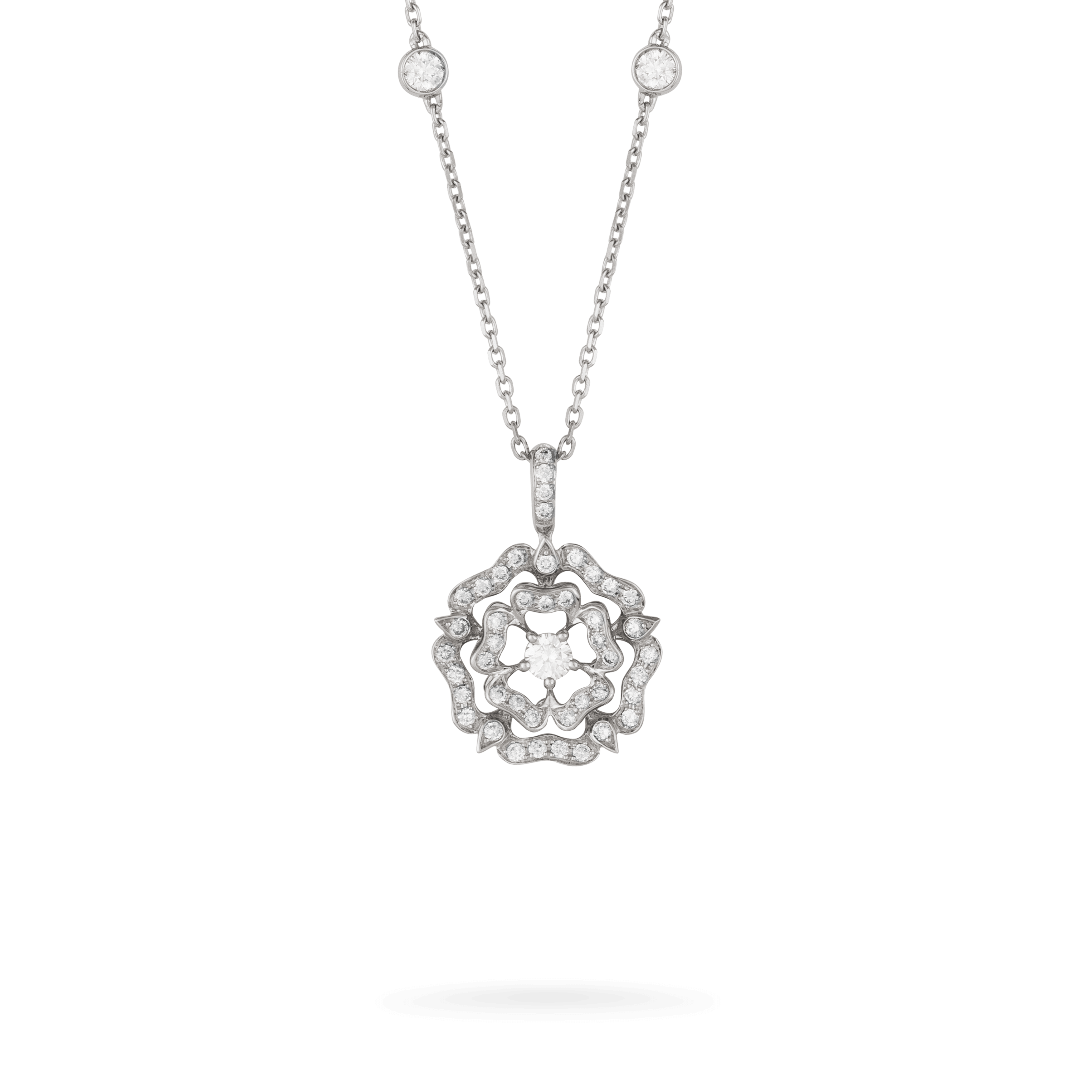 garrard Tudor Rose Mini Icons Diamond Chain Pendant In 18ct White Gold