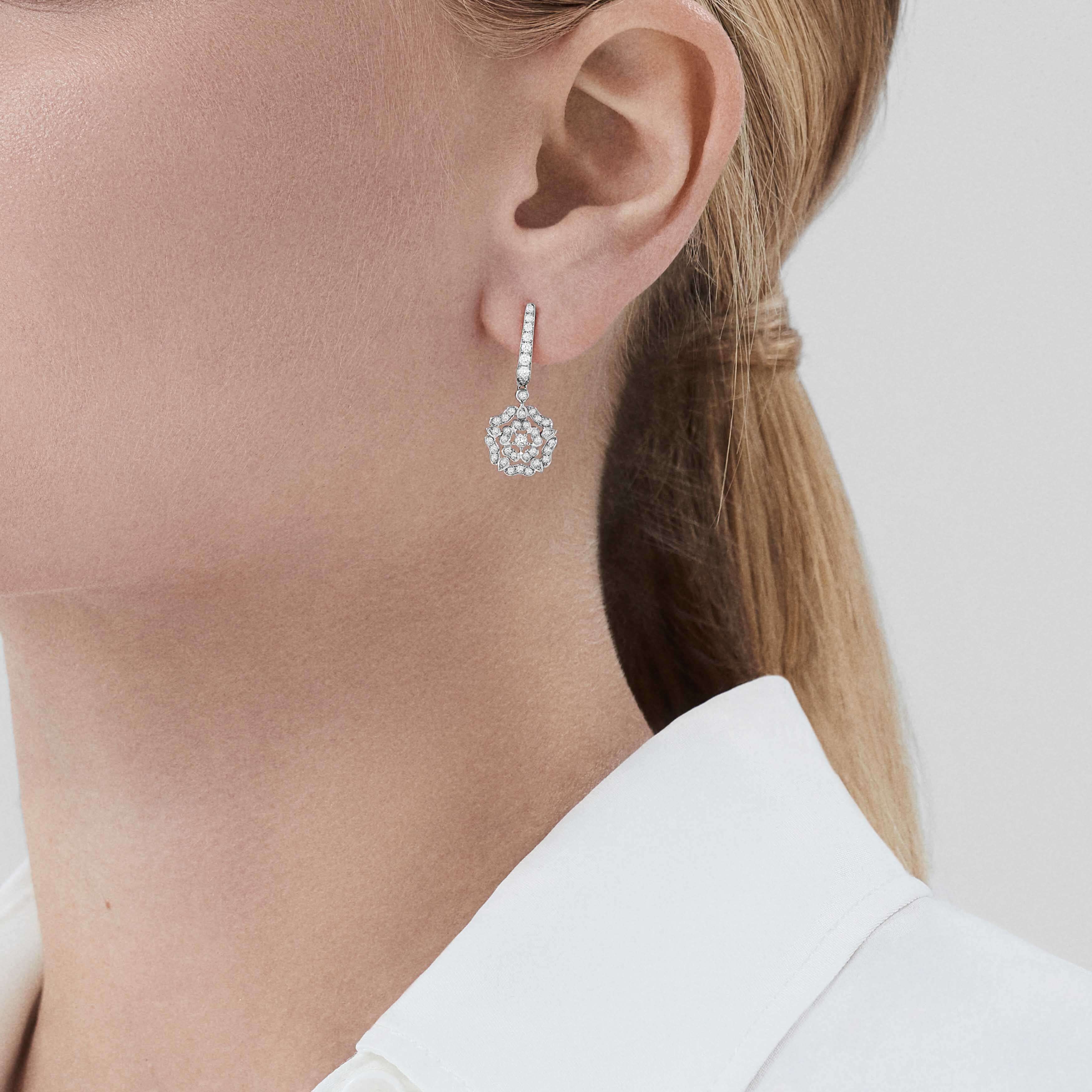 Garrard Tudor Rose Mini Icons Diamond Drop Earrings In 18ct White Gold
