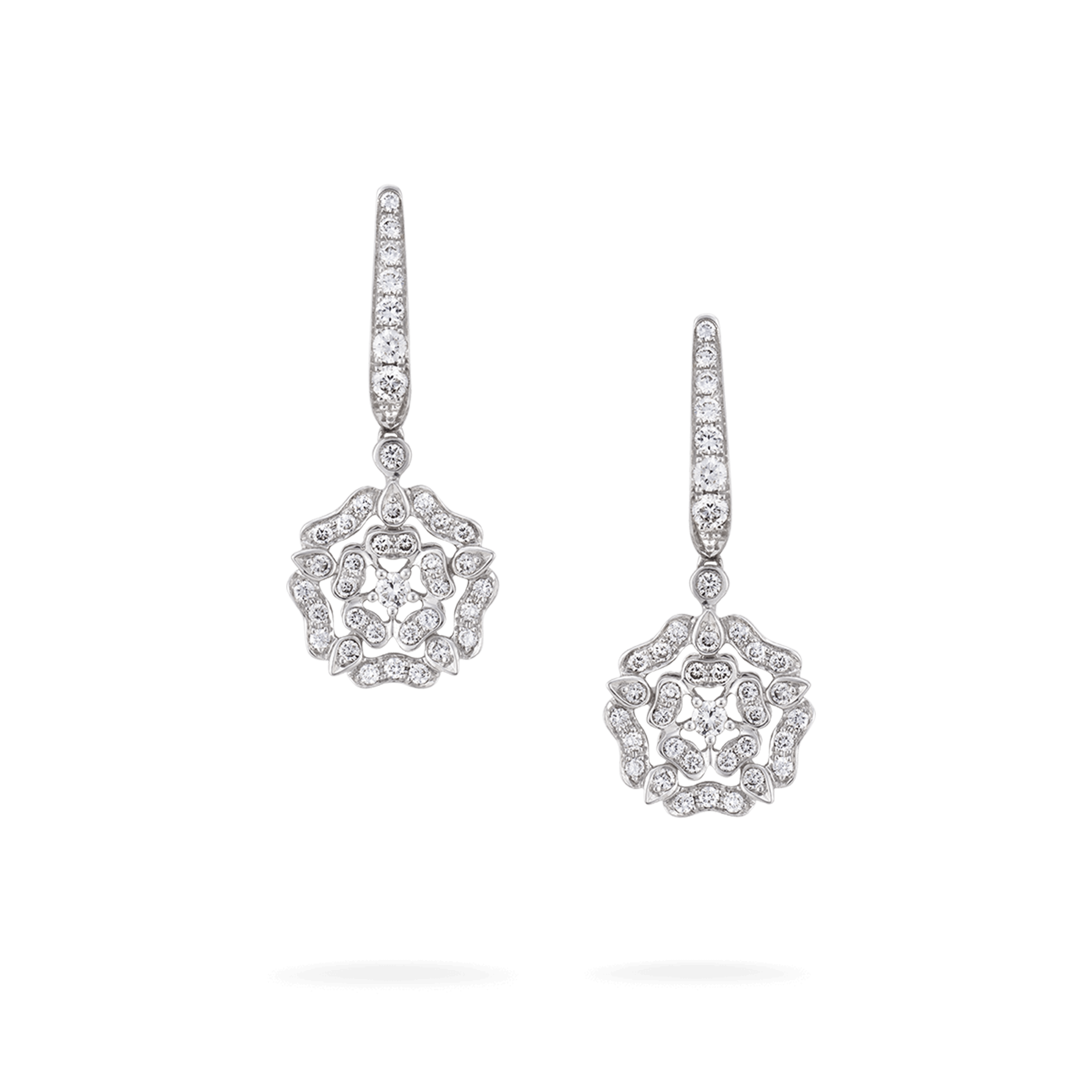 garrard Tudor Rose Mini Icons Diamond Drop Earrings In 18ct White Gold