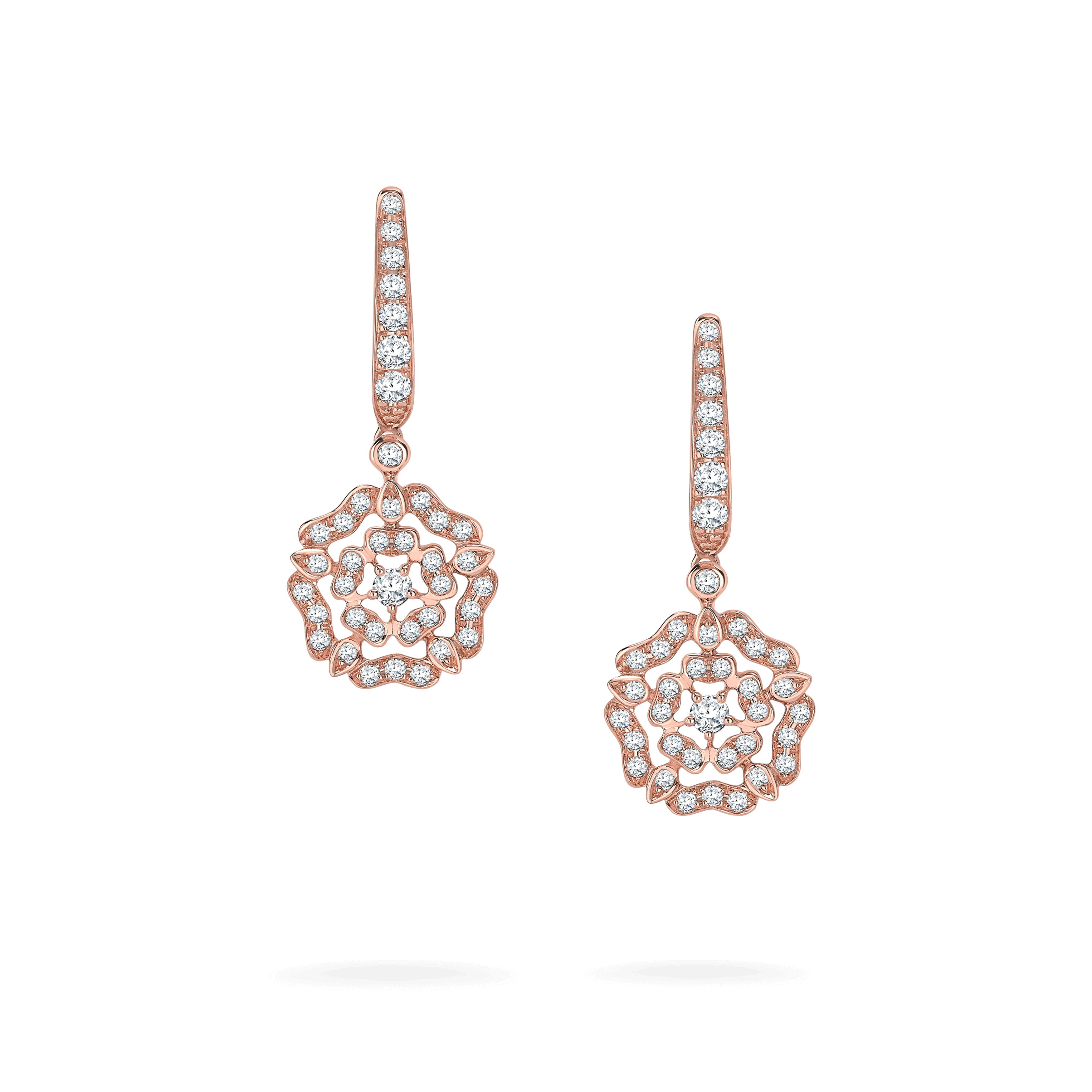 garrard Tudor Rose Mini Icons Diamond Drop Earrings In 18ct Rose Gold