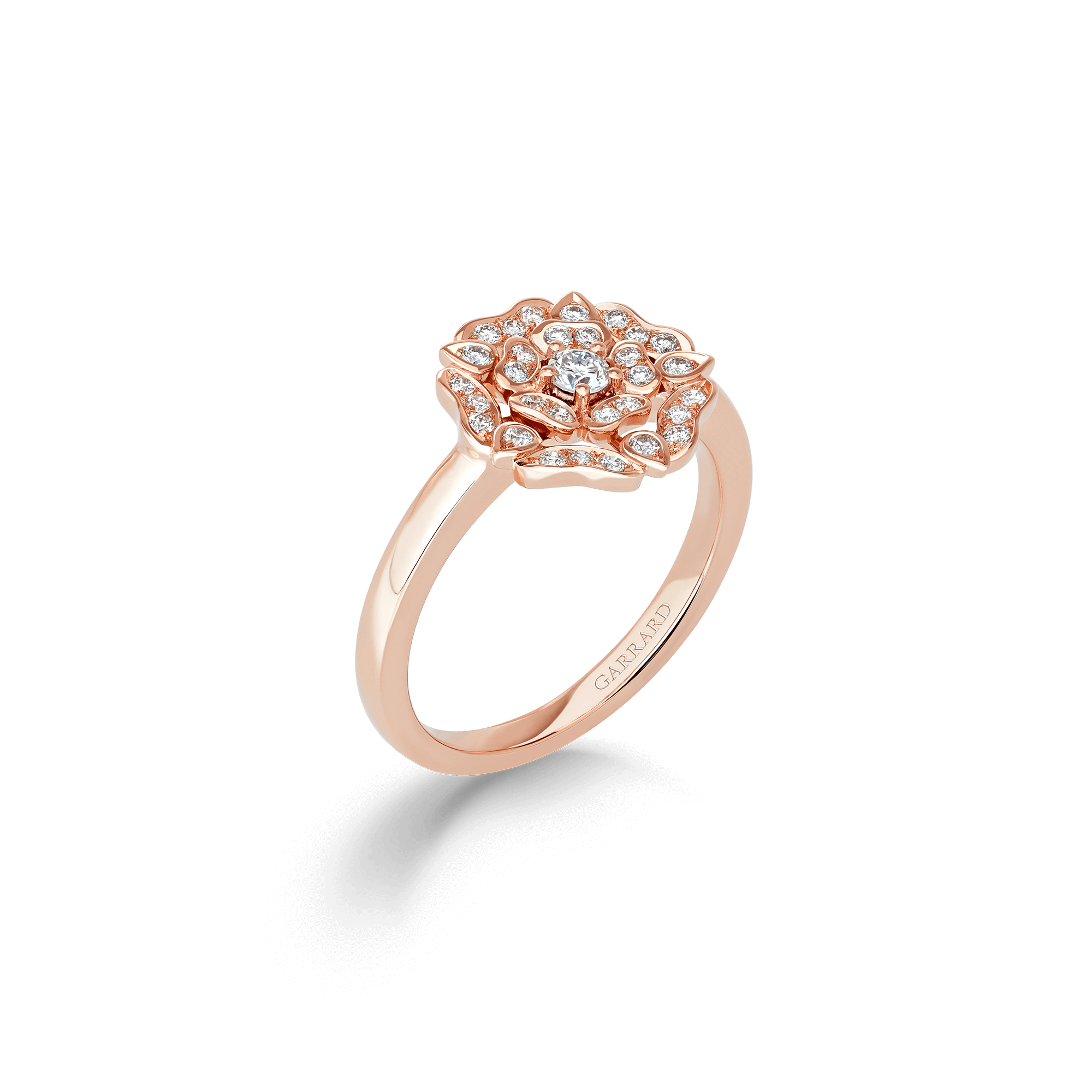 garrard Tudor Rose Mini Icons Diamond Ring In 18ct Rose Gold