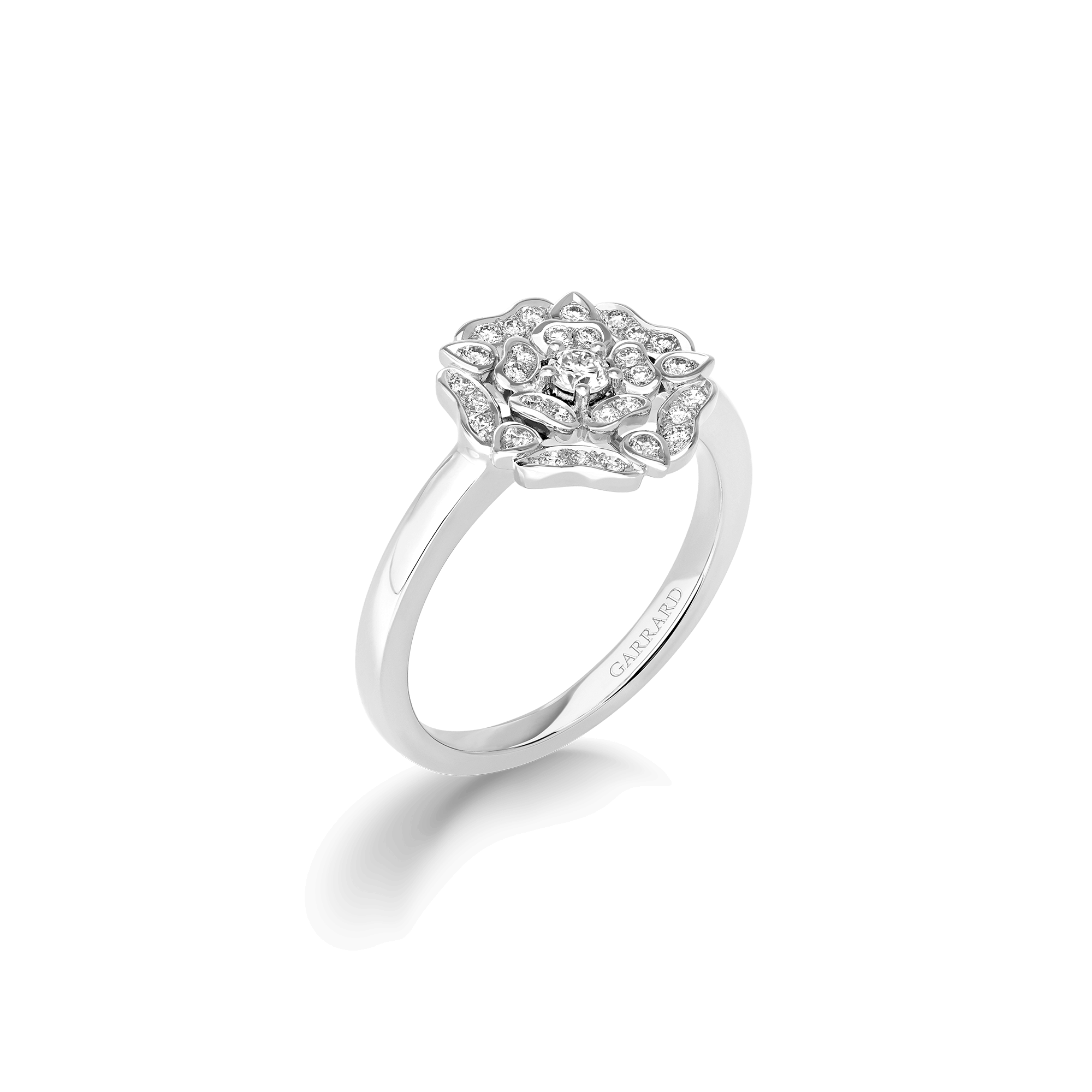 garrard Tudor Rose Mini Icons Diamond Ring In 18ct White Gold