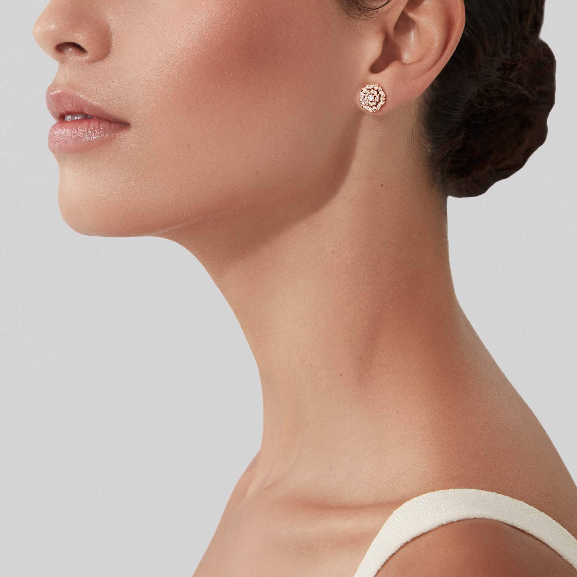 Garrard Tudor Rose Mini Icons Diamond Stud Earrings In 18ct Rose Gold