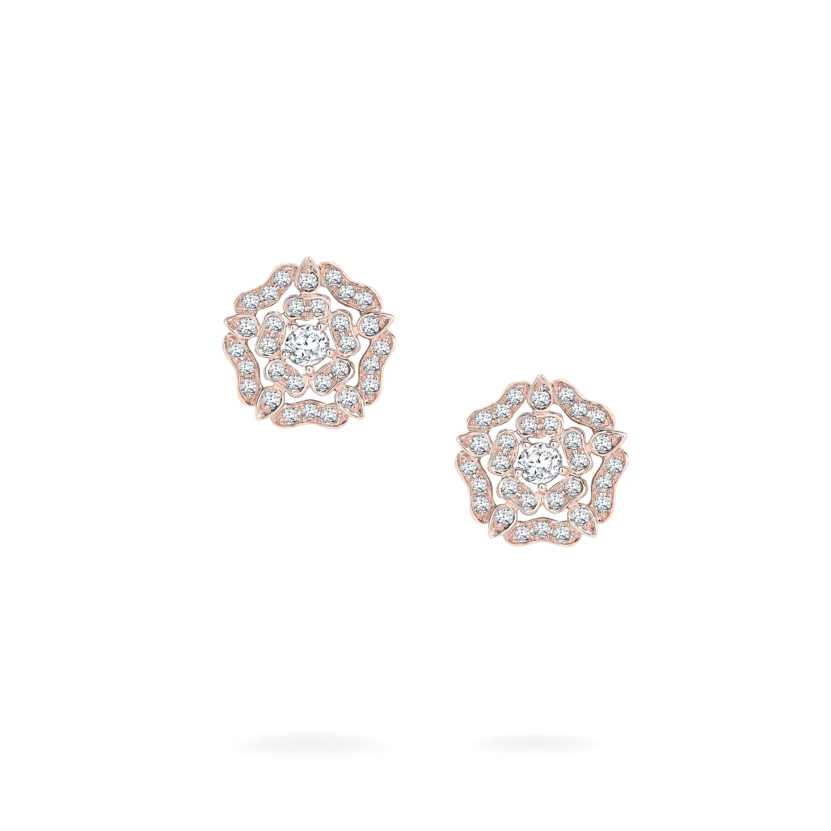 garrard Tudor Rose Mini Icons Diamond Stud Earrings In 18ct Rose Gold