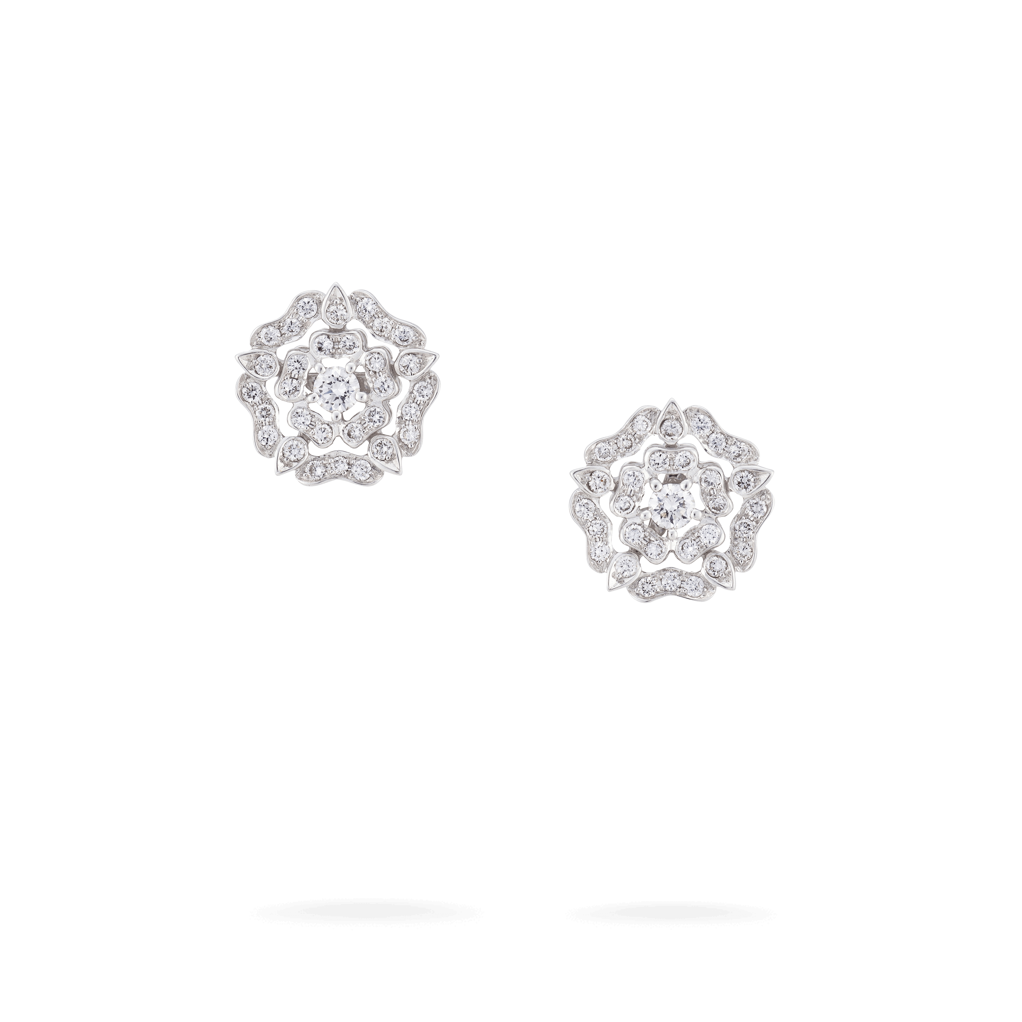 garrard Tudor Rose Mini Icons Diamond Stud Earrings In 18ct White Gold