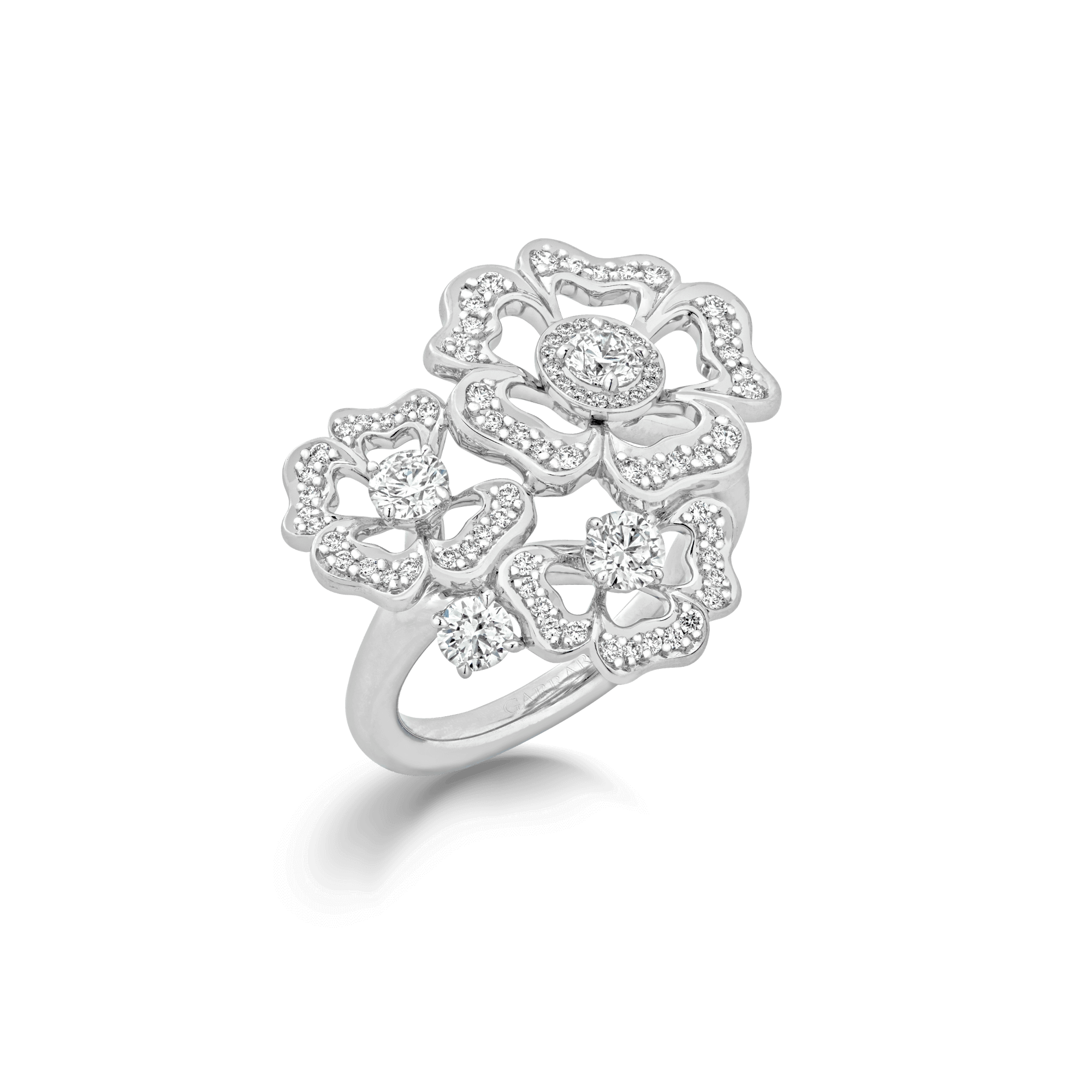 garrard Tudor Rose Petal Diamond Ring In 18ct White Gold