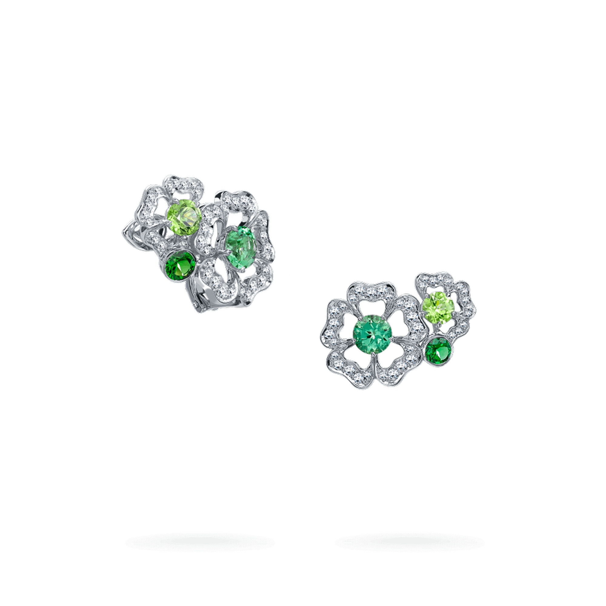 garrard Tudor Rose Petal Tourmaline and Peridot Ear Climbers In 18ct White Gold with Diamonds