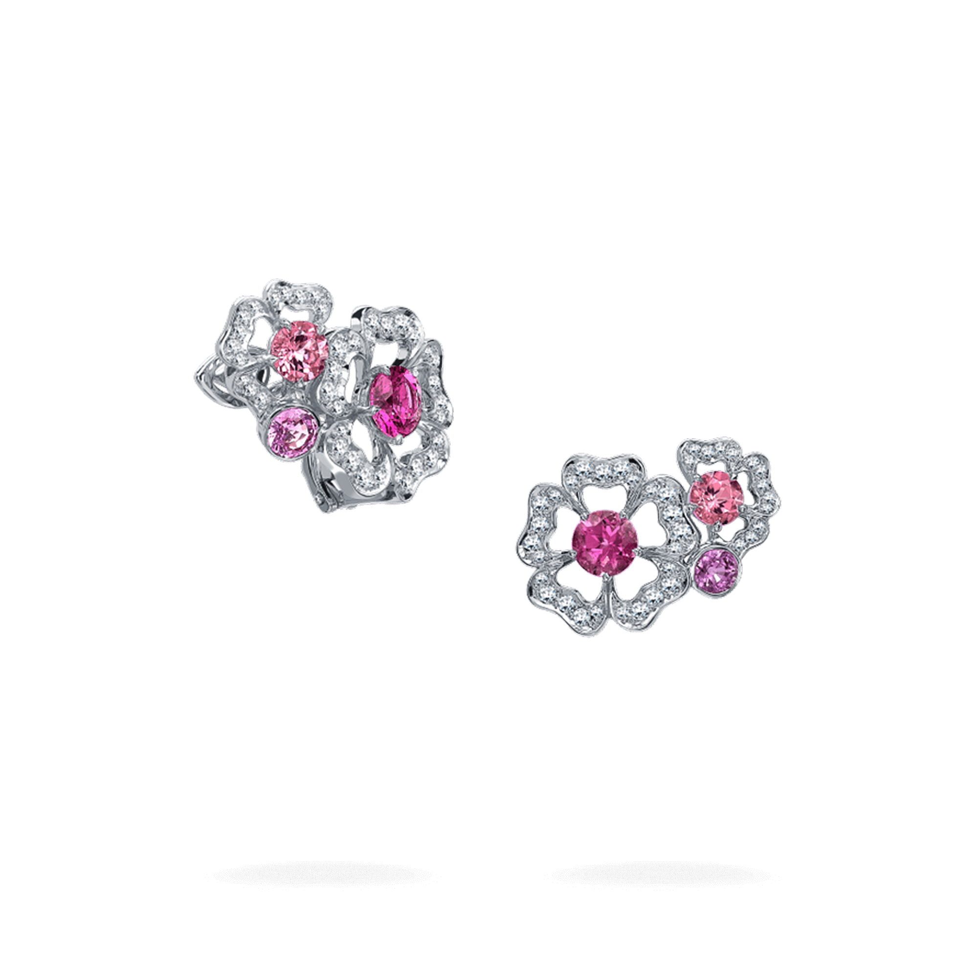 garrard Tudor Rose Petal Tourmaline Pink Sapphire and Rubellite Ear Climbers In 18ct White Gold with Diamonds