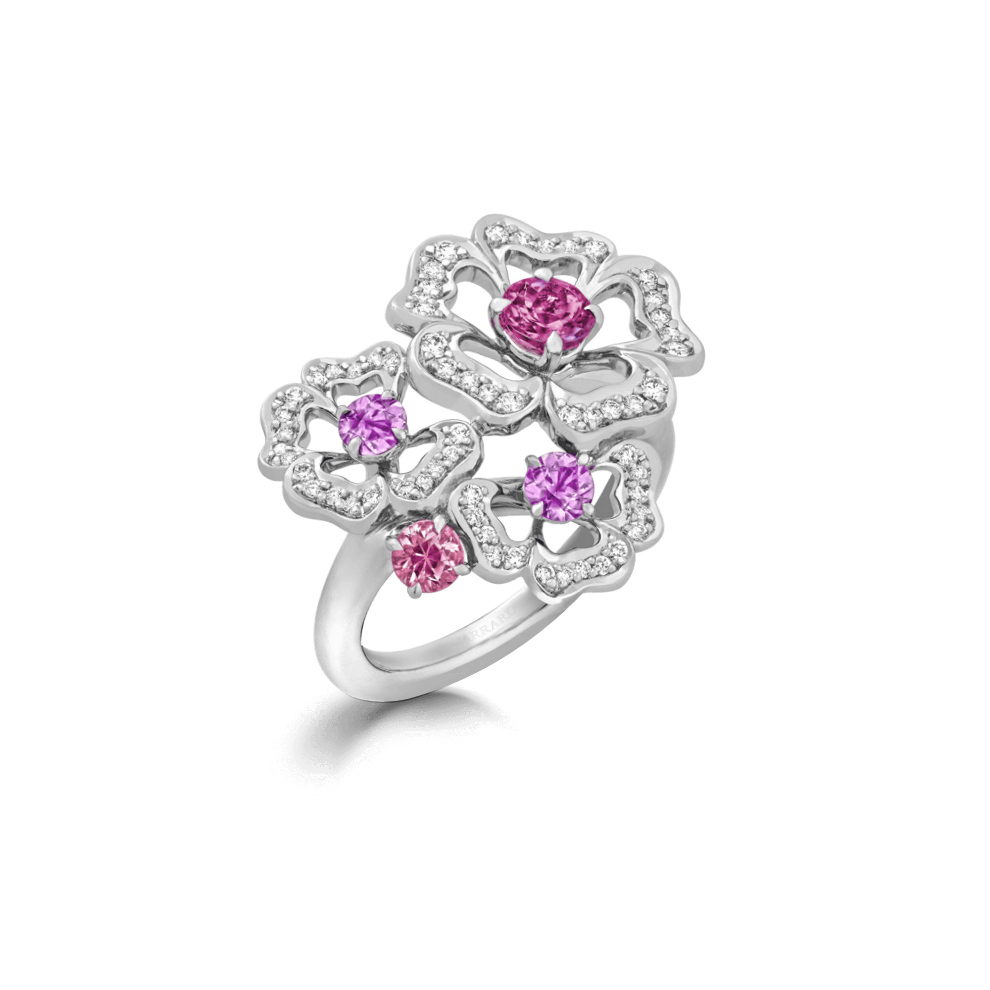 garrard Tudor Rose Petal Tourmaline Pink Sapphire and Rubellite Ring In 18ct White Gold with Diamonds