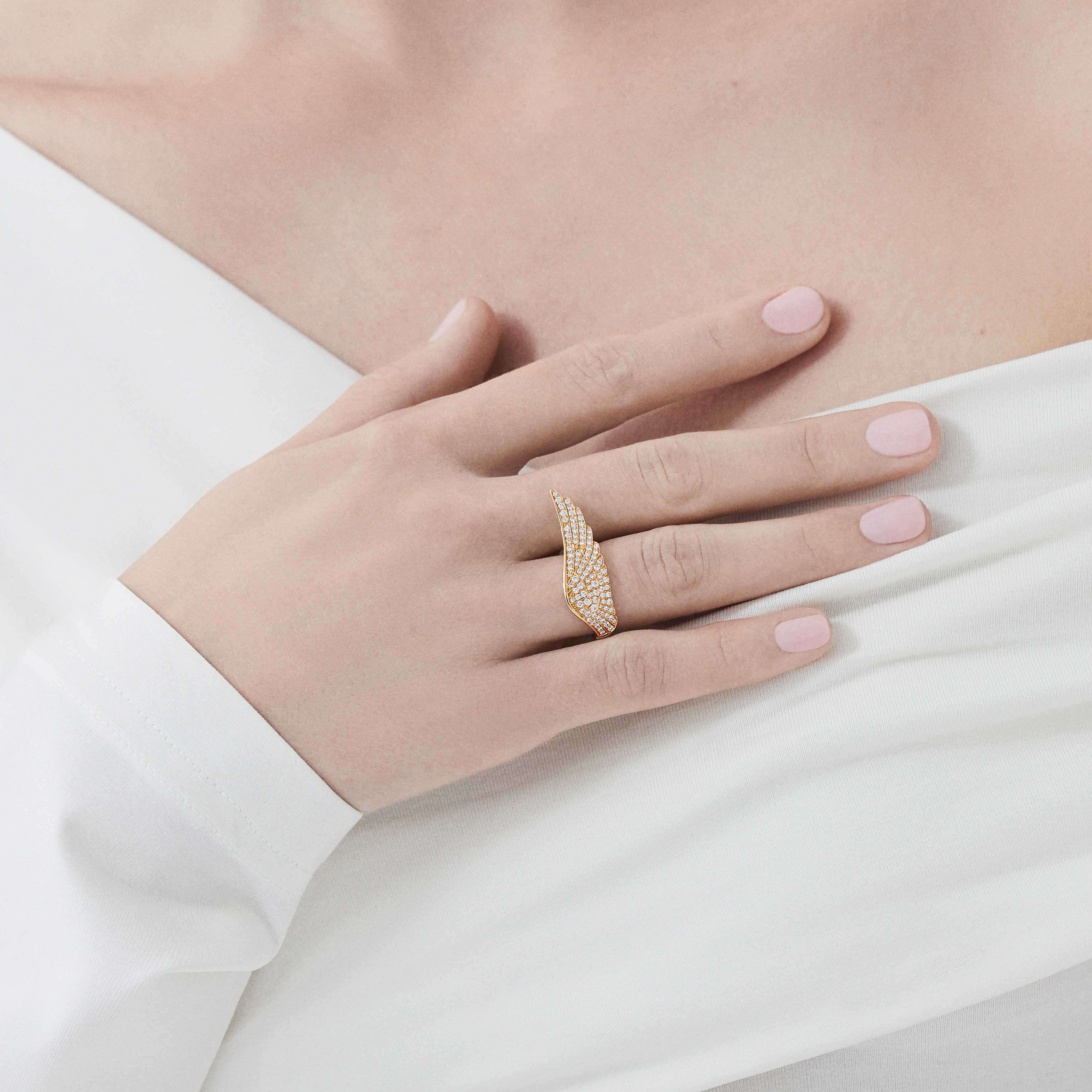 Garrard Wings Classic Mini Icons Diamond Ring In 18ct Yellow Gold