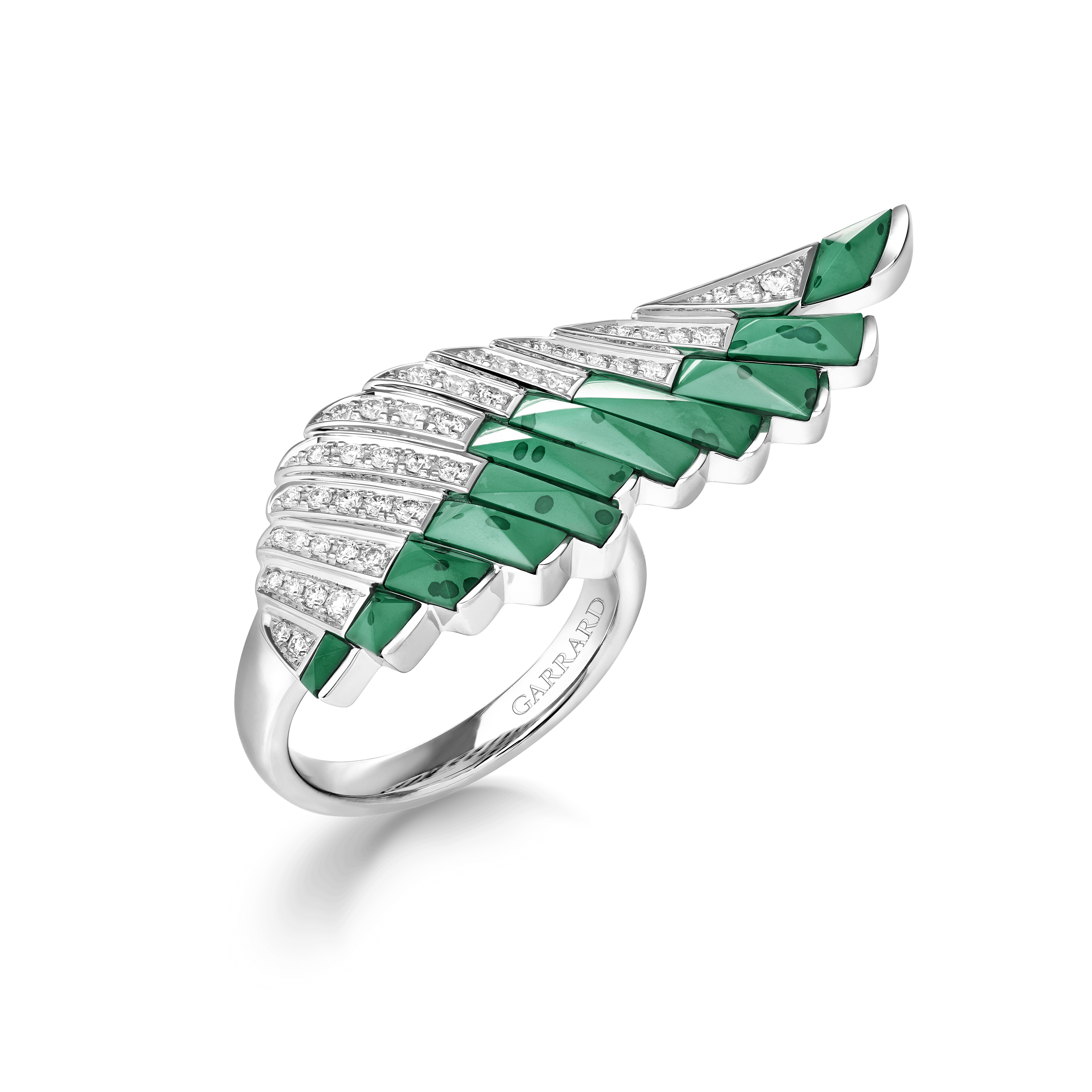 garrard Wings Rising Apple Malachite and Diamond Ring In 18ct White Gold