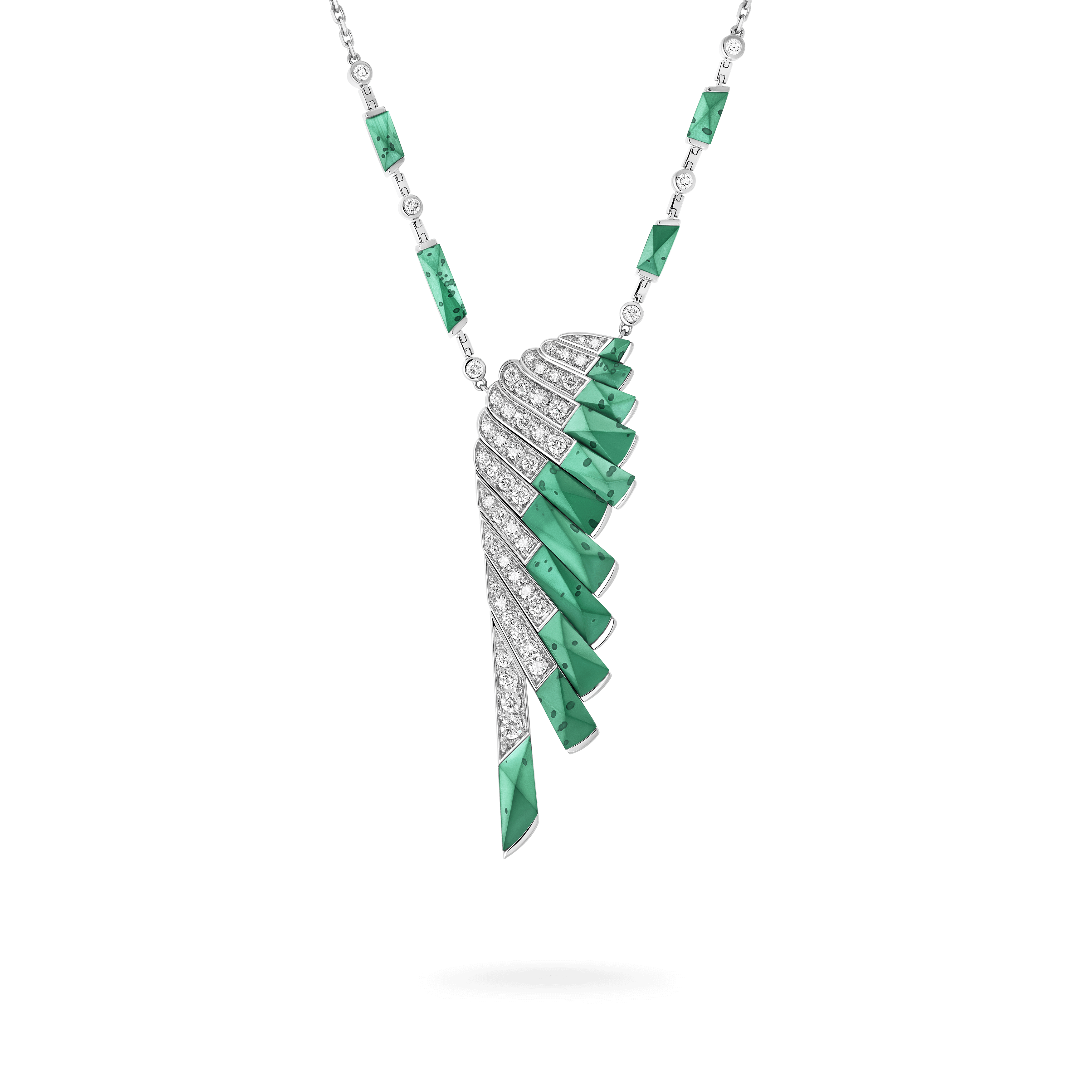 garrard Wings Rising Apple Malachite and Diamond Slider Pendant In 18ct White Gold