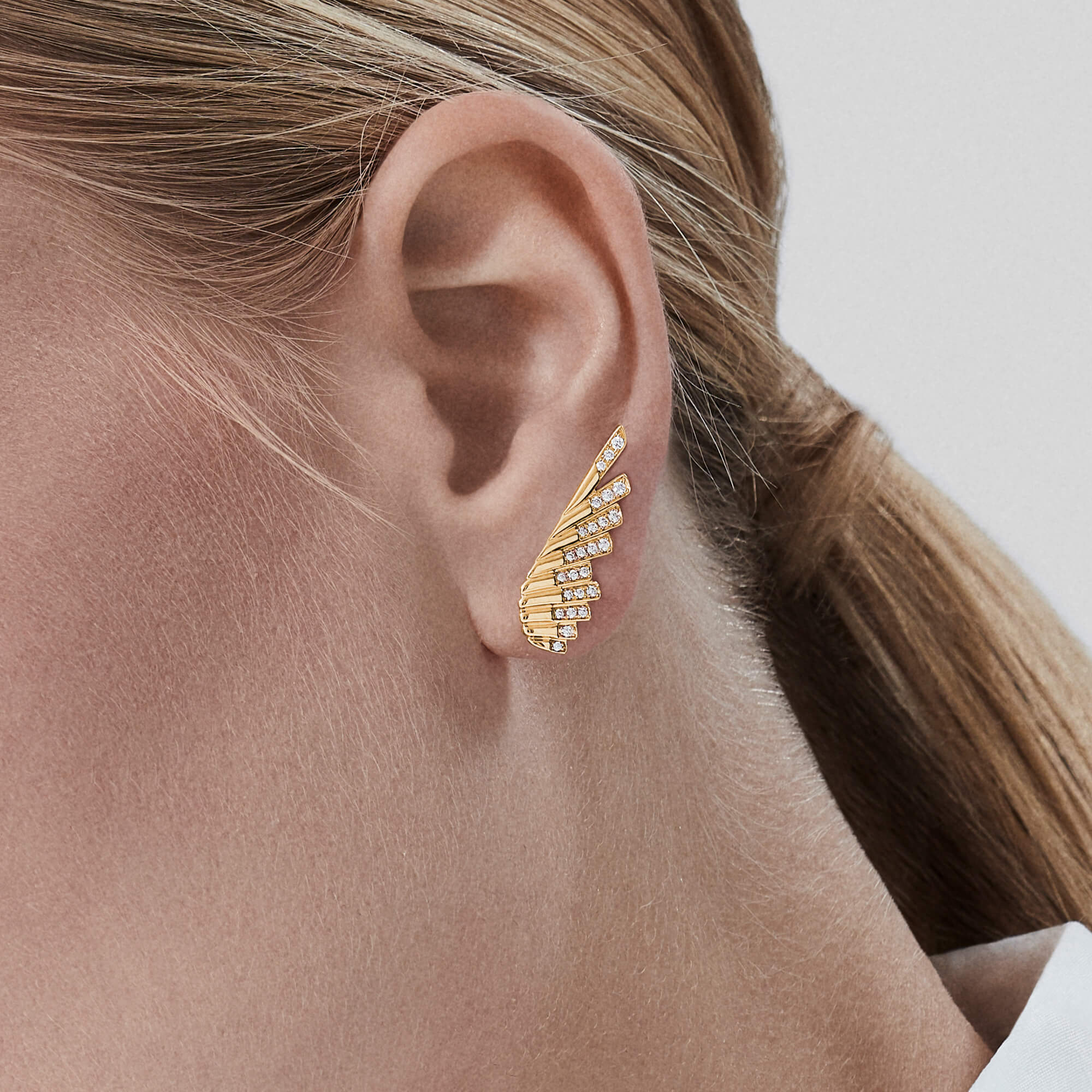 Garrard Wings Rising Mini Icons Diamond Ear Climbers In 18ct Yellow Gold