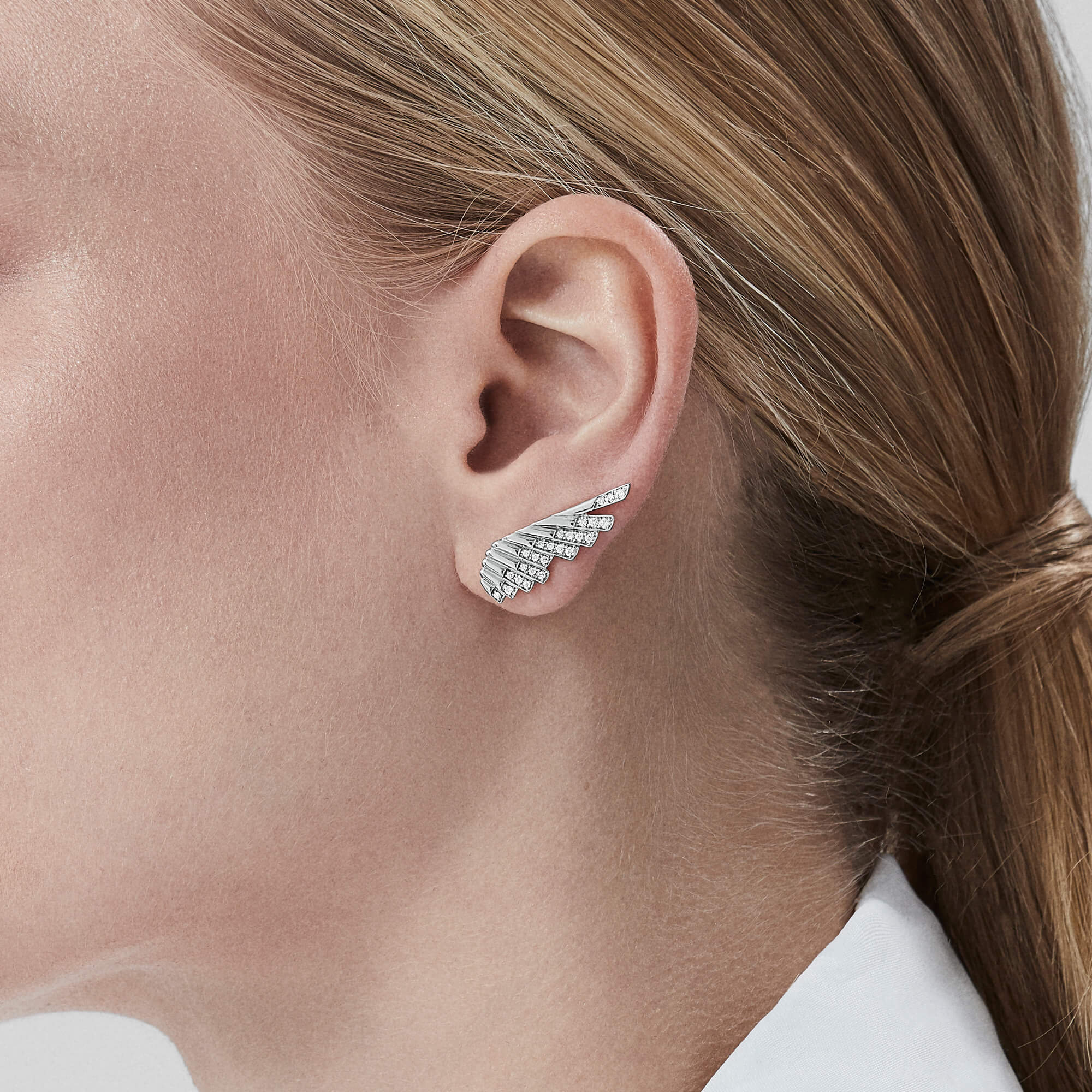 Garrard Wings Rising Mini Icons Diamond Ear Climbers In 18ct White Gold