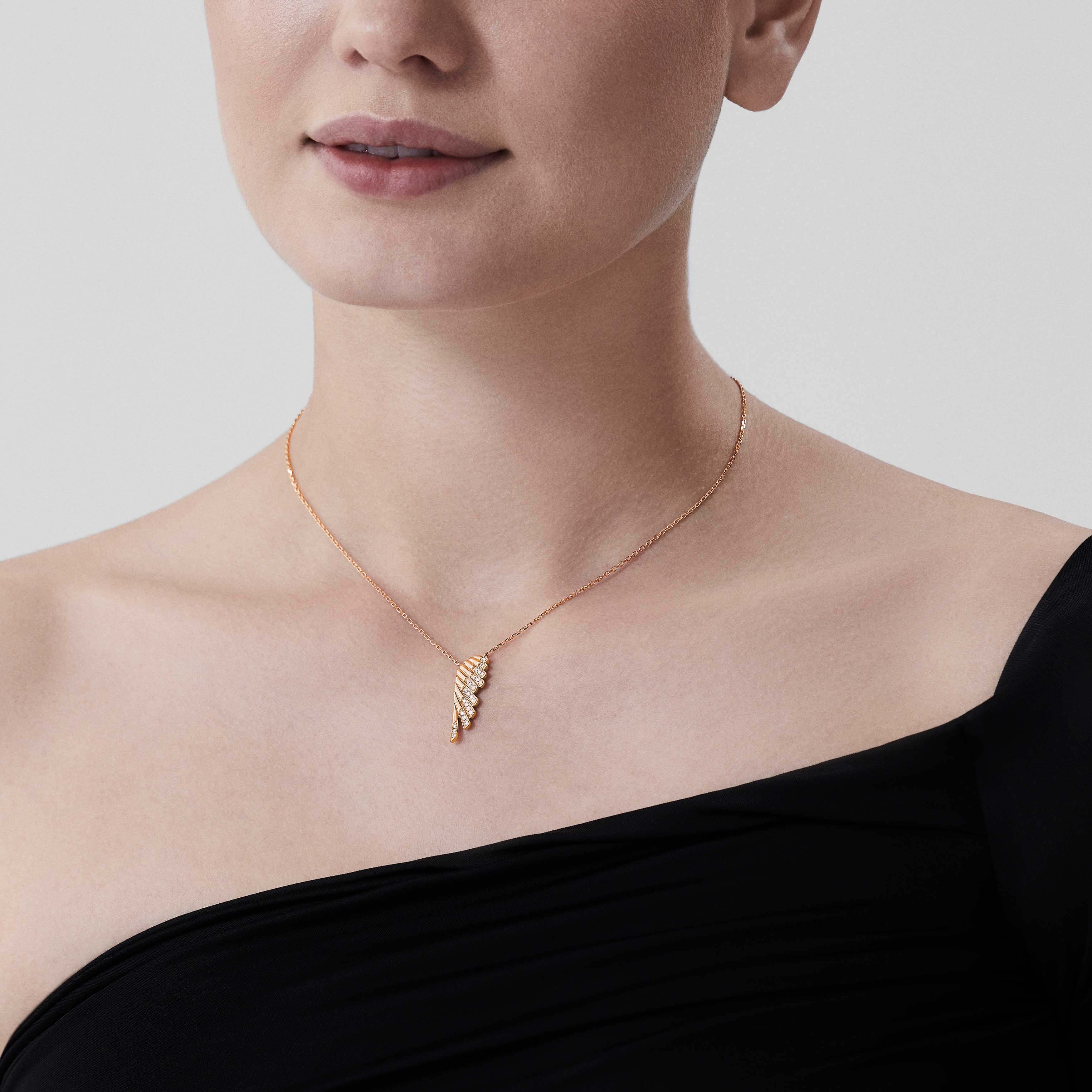 Garrard Wings Rising Mini Icons Diamond Pendant In 18ct Rose Gold