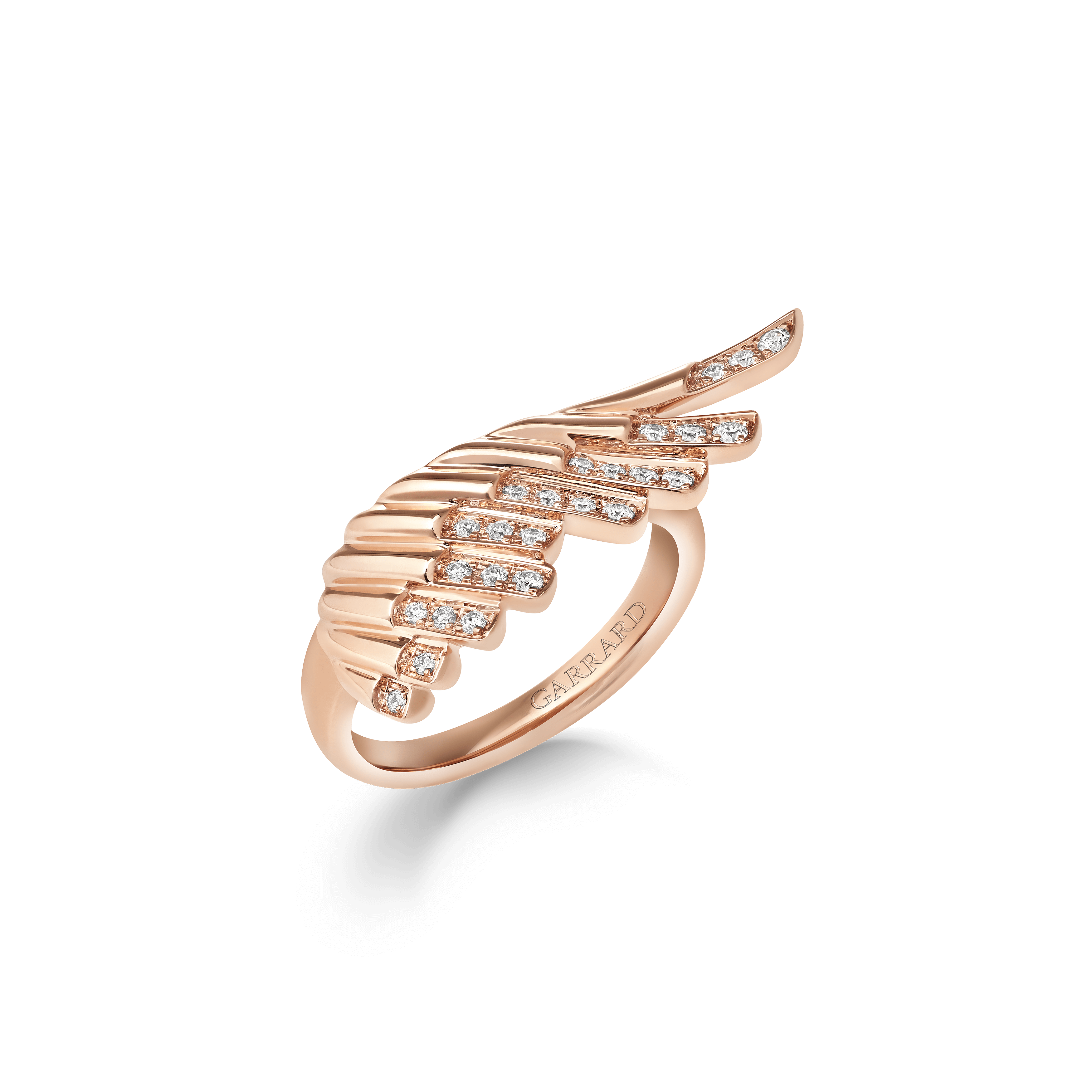 garrard Wings Rising Mini Icons Diamond Ring In 18ct Rose Gold
