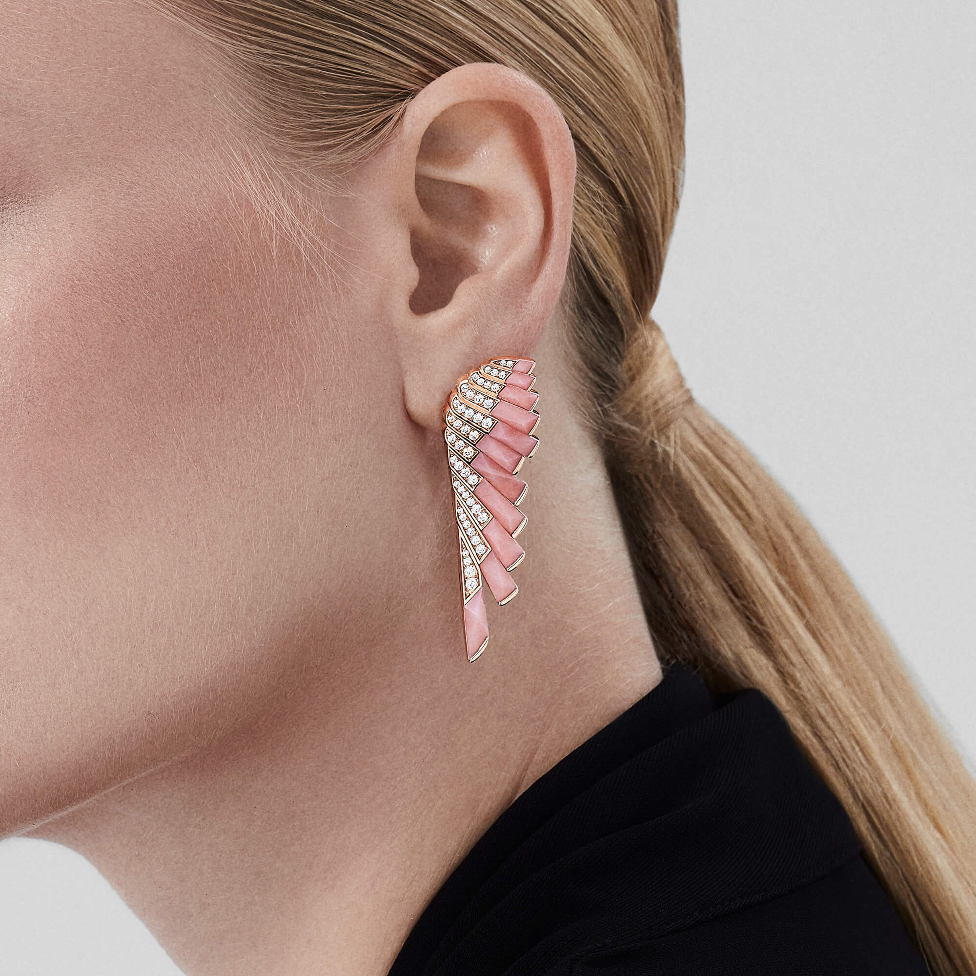Garrard Wings Rising Pink Opal And Diamond Earrings In 18ct Rose Gold