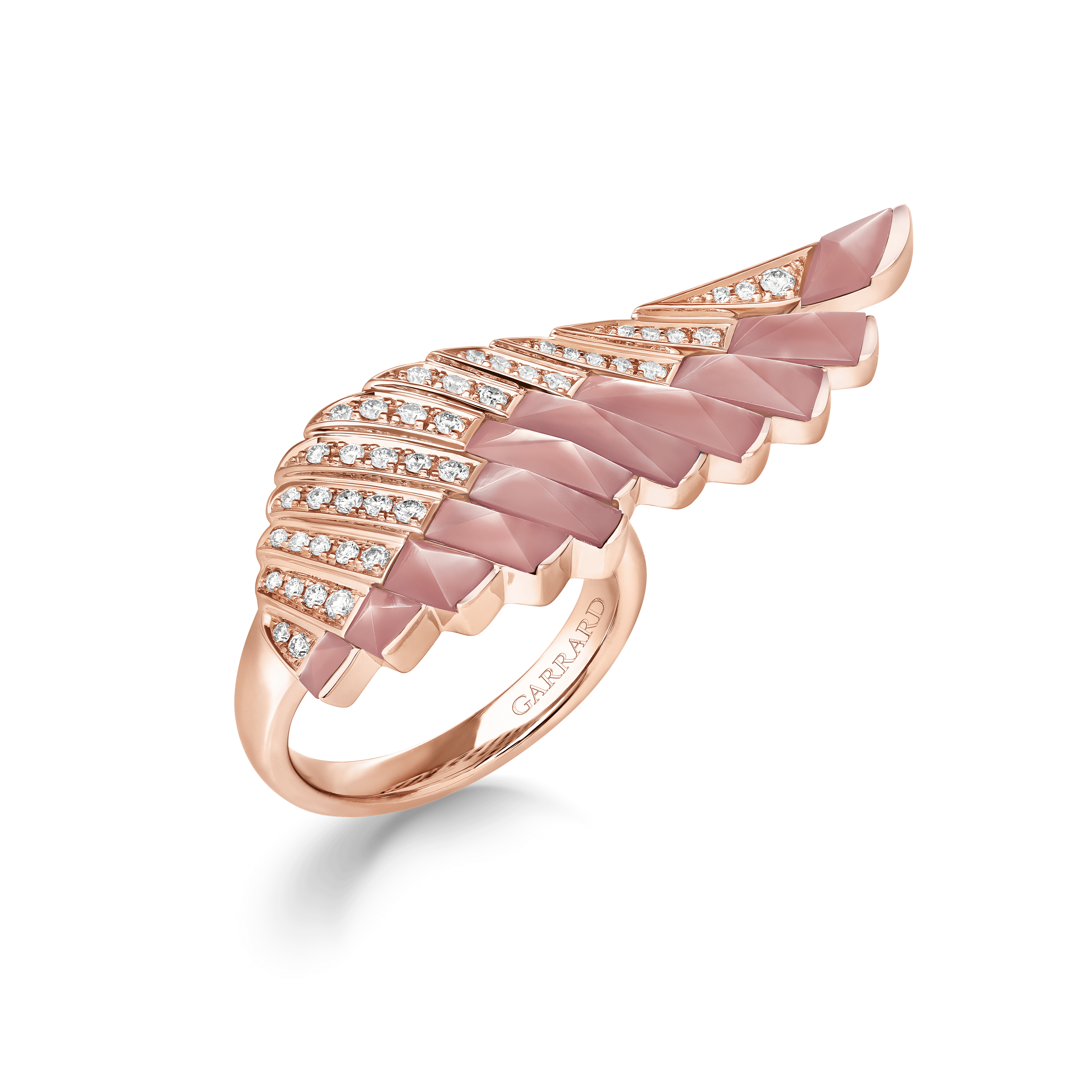 garrard Wings Rising Pink Opal and Diamond Ring In 18ct Rose Gold