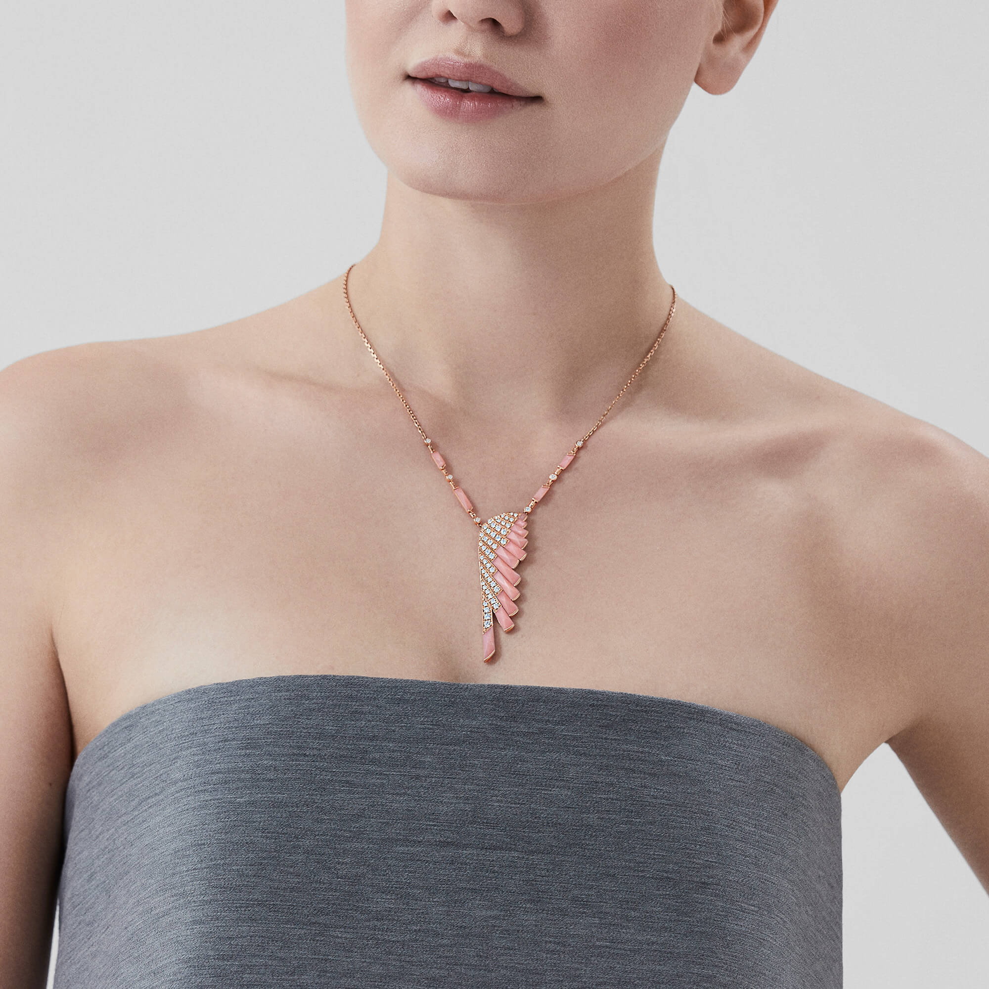 Garrard Wings Rising Pink Opal And Diamond Slider Pendant In 18ct Rose Gold