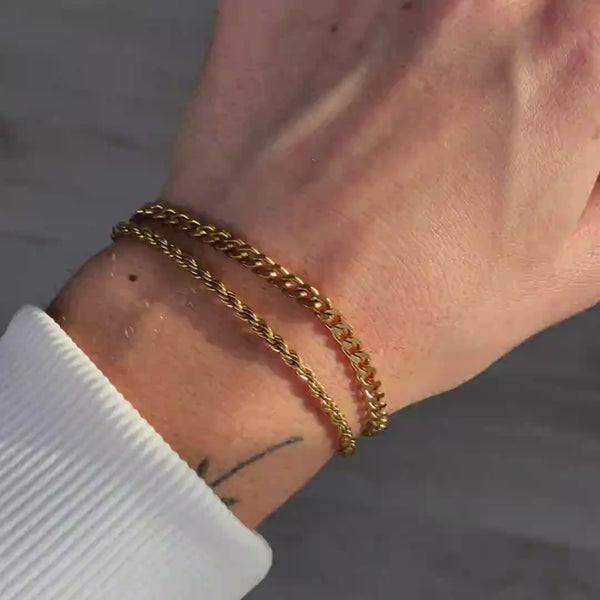 Gasper 3mm Rope + 4mm Cuban Bracelet Set Gold