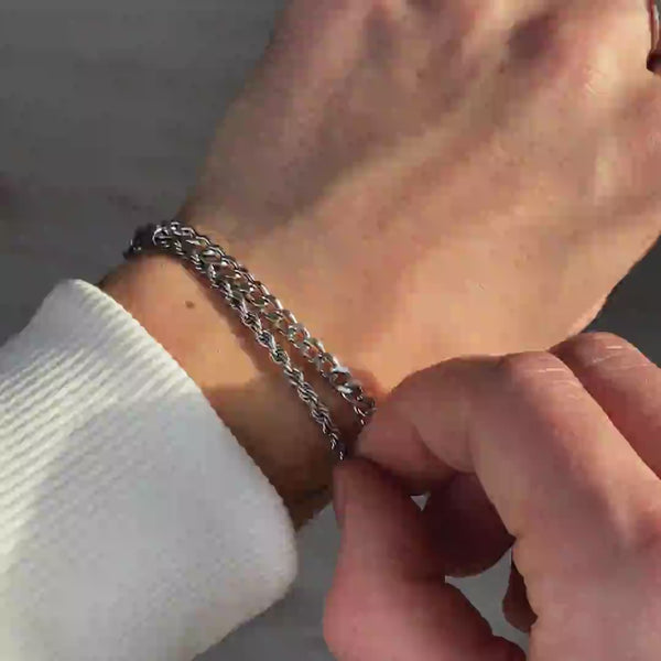 Gasper 3mm Rope + 4mm Cuban Bracelet Set Silver