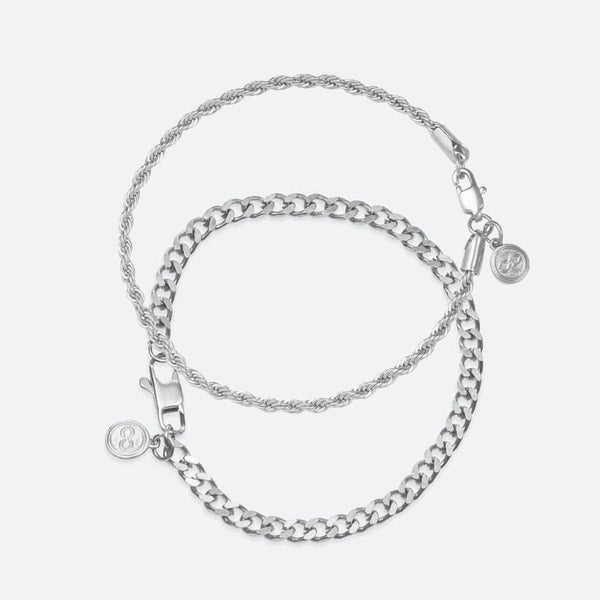Gasper 3mm Rope + 4mm Cuban Bracelet Set Silver