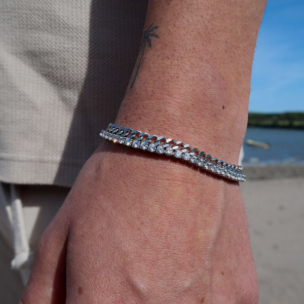 Gasper 3mm Tennis + 4mm Cuban Bracelet Set Silver