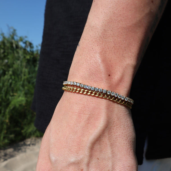 gasper 3mm Tennis + 4mm Cuban Bracelet Set Silver