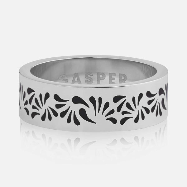 Gasper Floral Band Ring - Black Silver