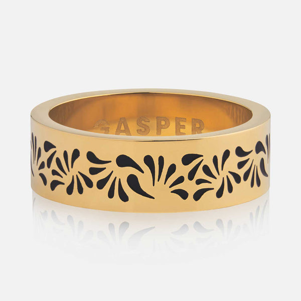 gasper Floral Band Ring - Black Silver