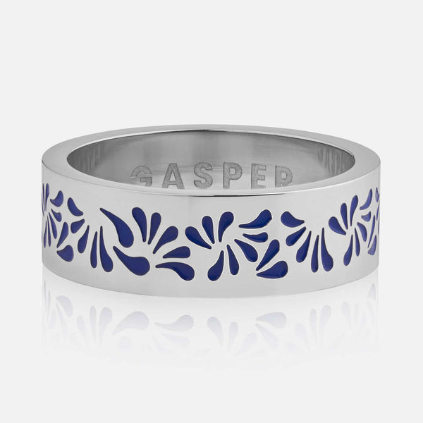Gasper Floral Band Ring - Blue Silver