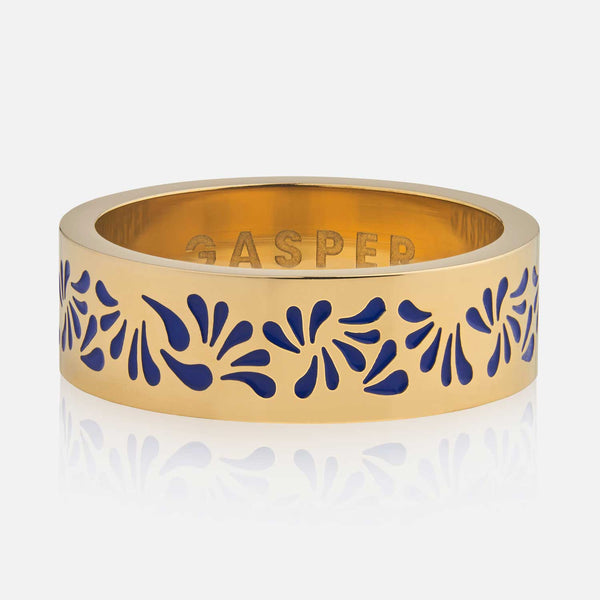 gasper Floral Band Ring - Blue Silver