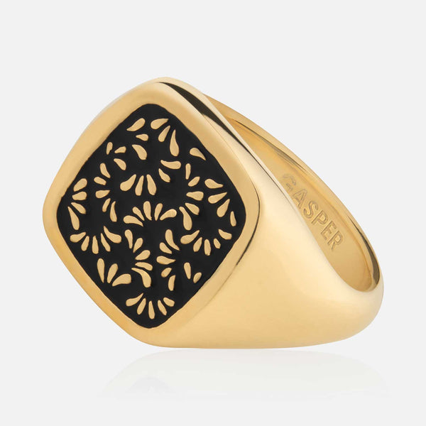gasper Floral Signet Ring - Black Silver