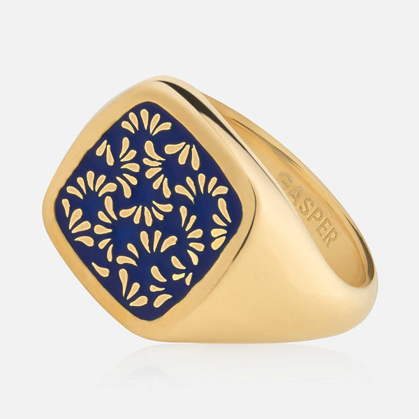 gasper Floral Signet Ring - Blue Silver