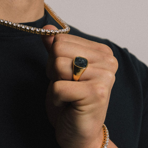 Gasper Square Black Spectrolite Ring Silver