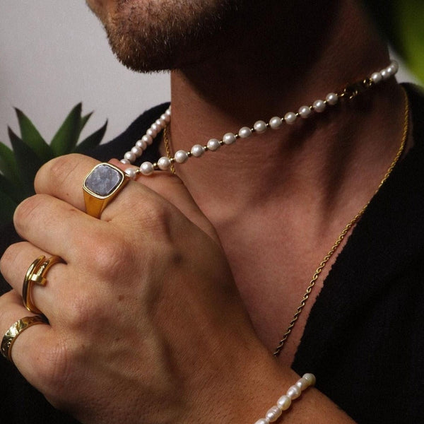 Gasper Square Black Spectrolite Ring Silver