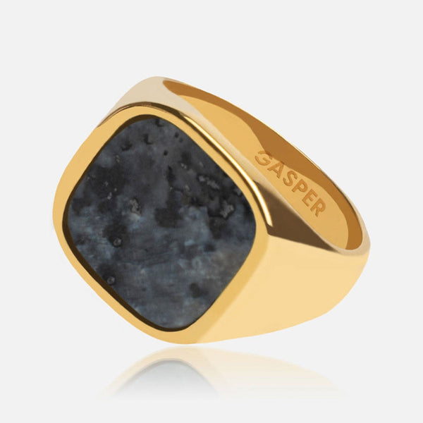gasper Square Black Spectrolite Ring Silver