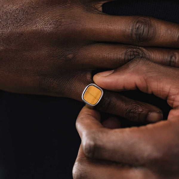 Gasper Square Tigers Eye Ring Gold